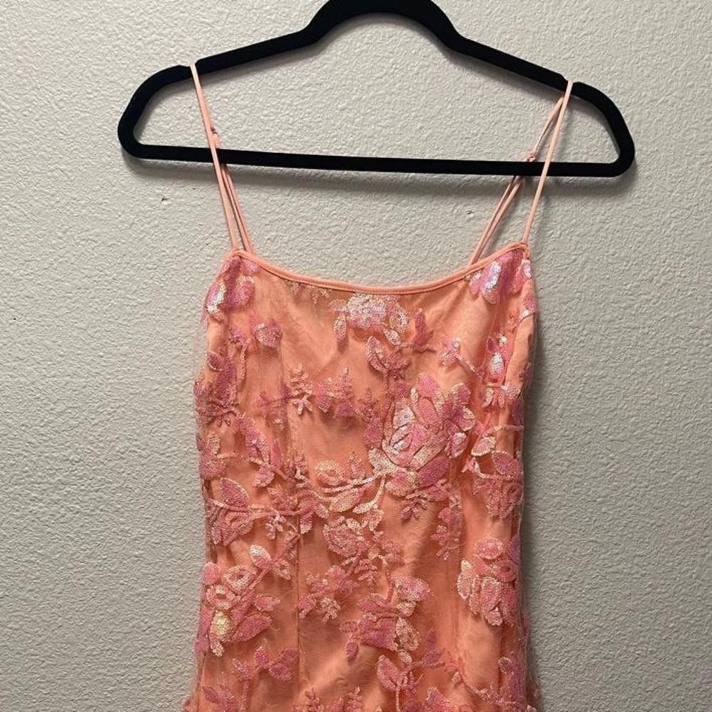 Designer Beautiful Embroidered Coral Dress with Spaghetti Straps Size S / US 4 / IT 40 - 1 Thumbnail