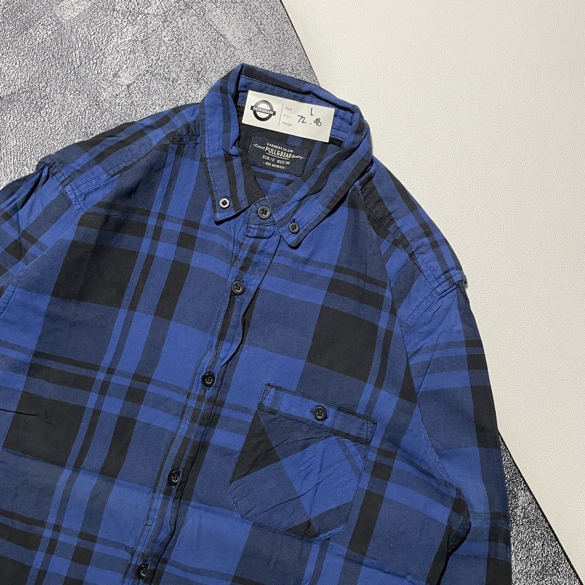 Pull & Bear Flannel Pull & Bear Blue Dominan Size US L / EU 52-54 / 3 - 3 Thumbnail