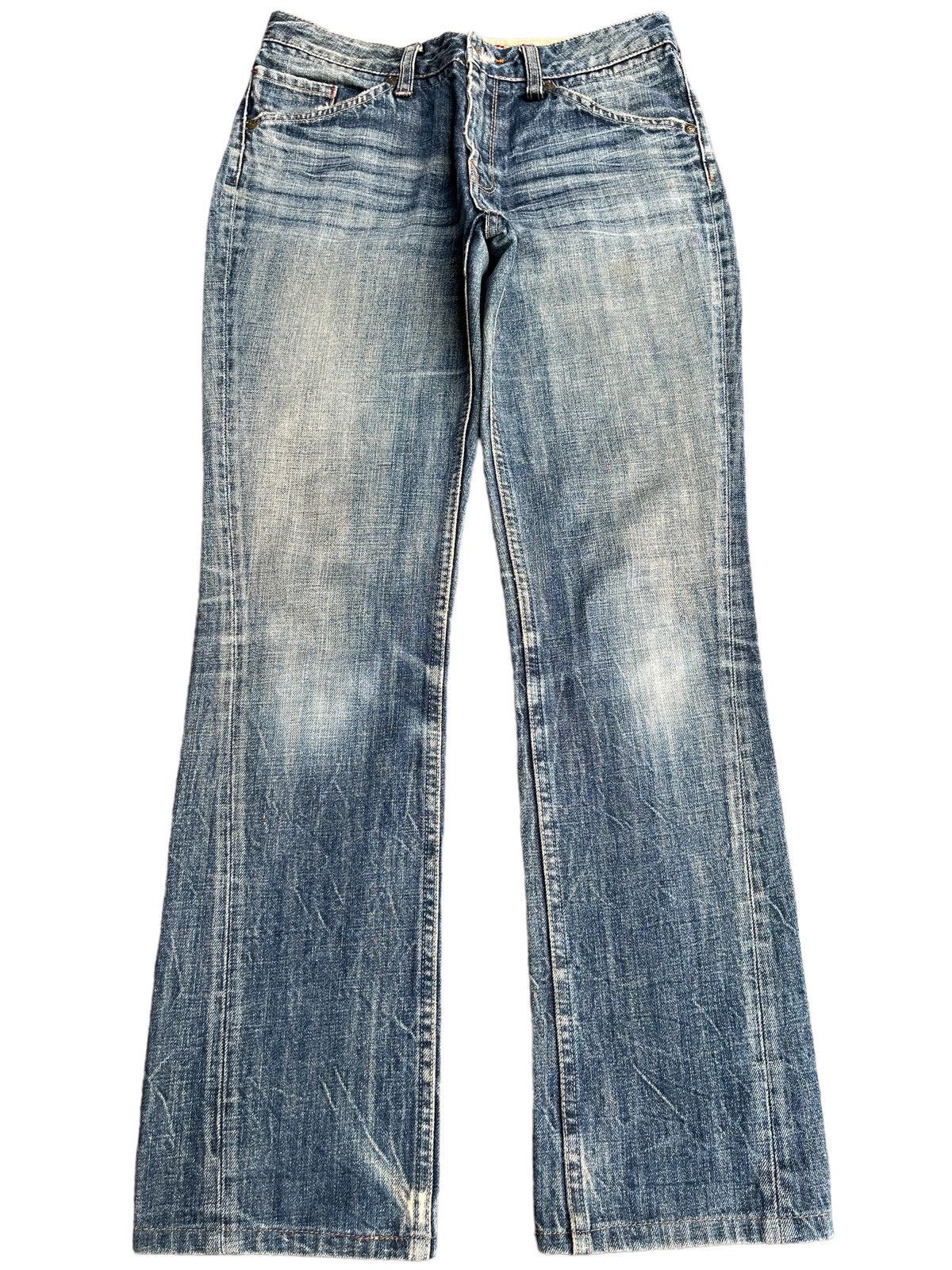 Y2K Vintage Japanese Brand Blue Washed Scratch Relaxed Jeans