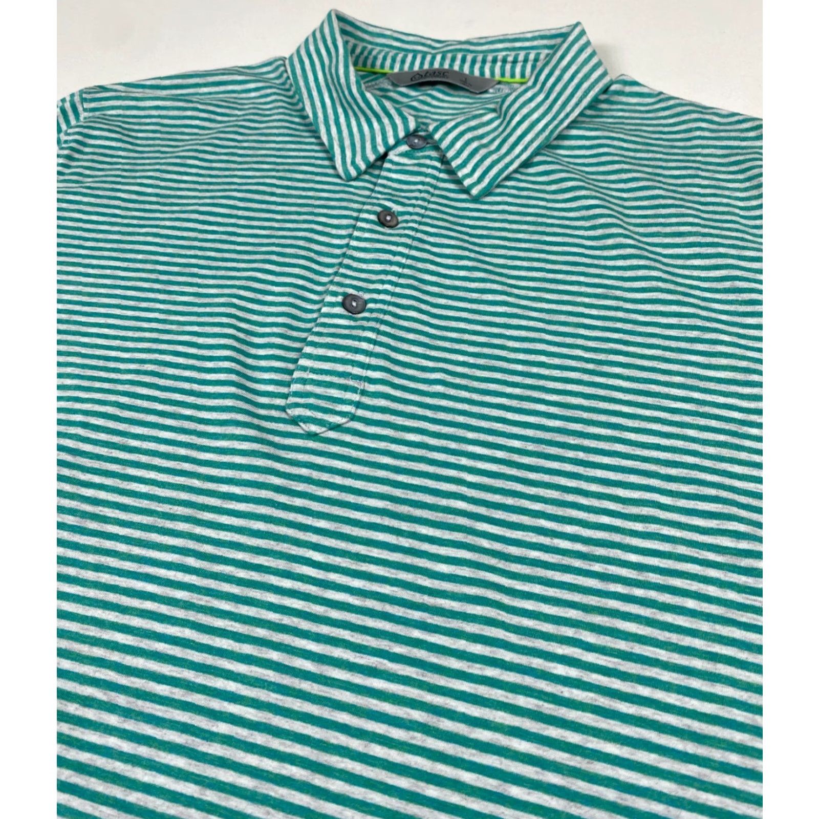 Vintage Tasc Performance Polo Shirt Men Striped Short Sleeve Button Collared Cotton Blend Size L Green Polo Mens Shirt Size US L / EU 52-54 / 3 - 4 Thumbnail