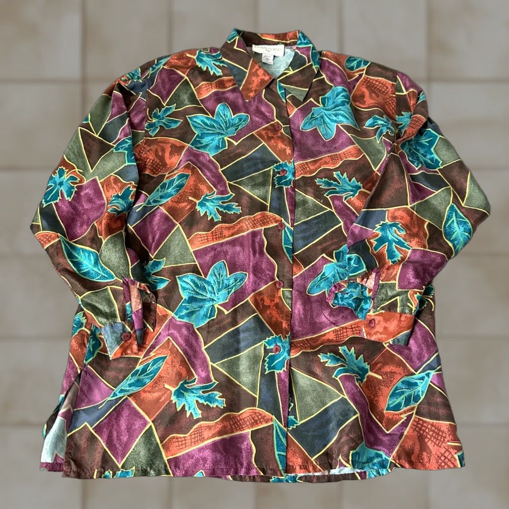 Vintage VINTAGE Casual Corner Shirt Womens M Red Silk Floral AOP Button-Up Long Sleeve Collared Ladies Size M / US 6-8 / IT 42-44 - 1 Thumbnail