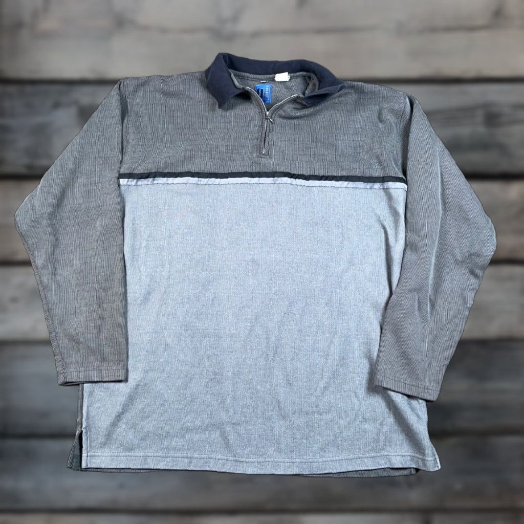 Vintage VTG Y2K 1/4 Zip Ribbed Sweater XL Gray Striped Preppy Oversized Men Size US XL / EU 56 / 4 - 1 Thumbnail