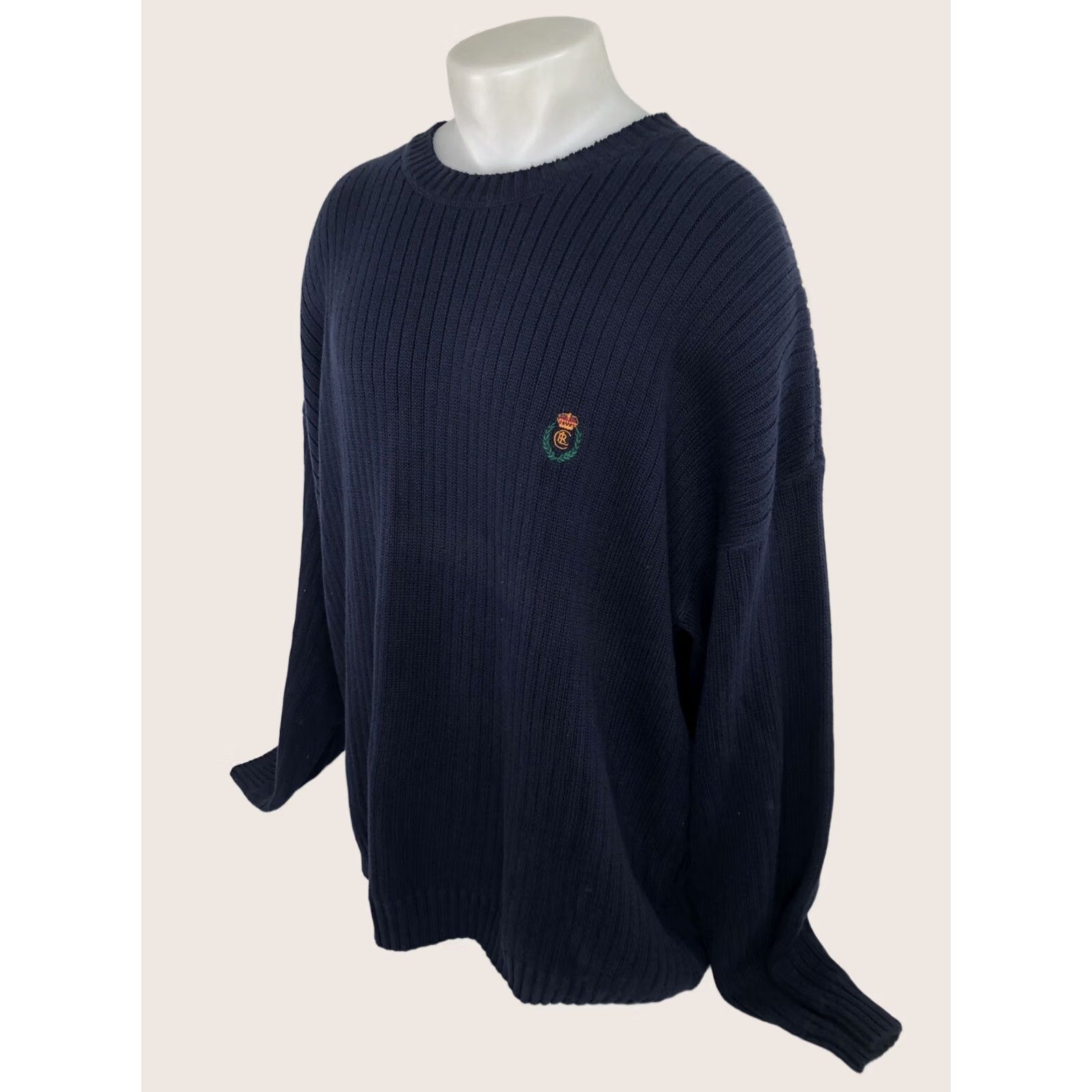 Chaps RALPH LAUREN / CHAPS Embroidered Crest Ribbed 3XLT Heavy Sweater Men Blue Pullover Knit Size US XXL / EU 58 / 5 - 1 Thumbnail