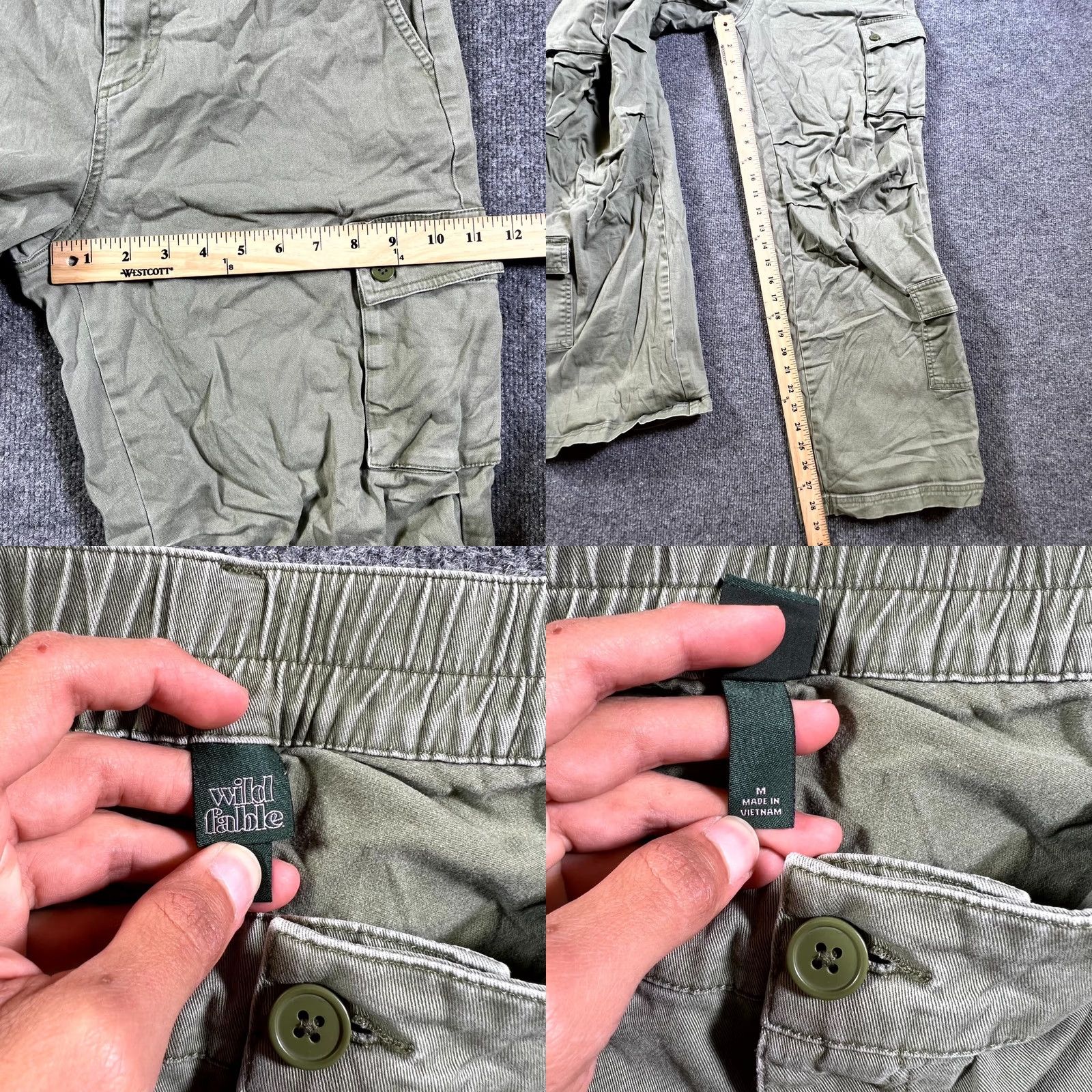 Vintage Wild Fable Cargo Pants Women M Olive Green Cotton Utility Pockets Hiking Camping Size 32" / US 10 / IT 46 - 8 Thumbnail