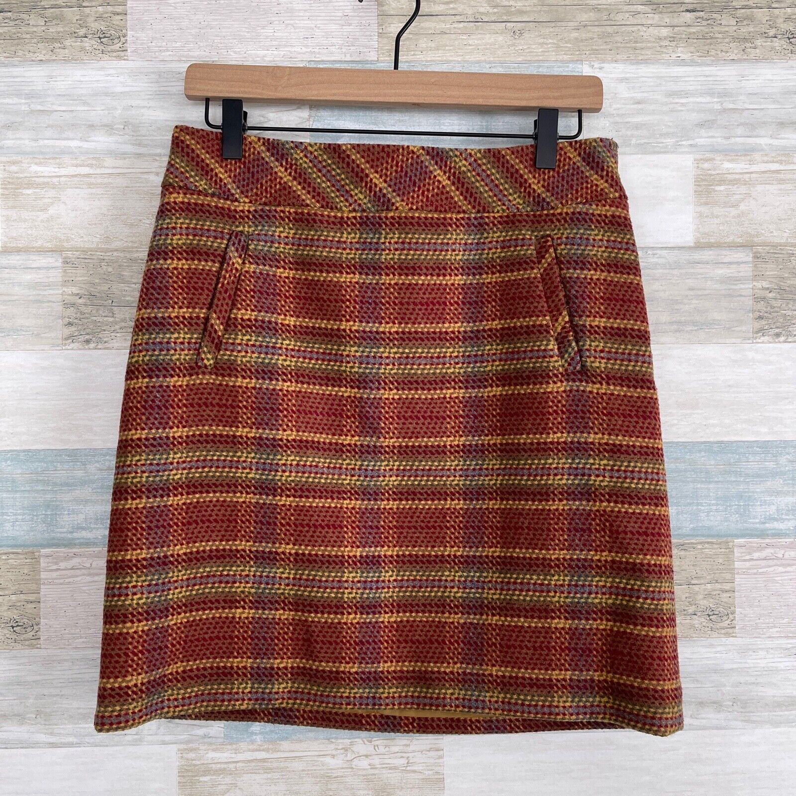 Other Talbots Tweed Wool Pencil Skirt Red Brown Plaid Pockets 2P Size 29" - 1 Thumbnail