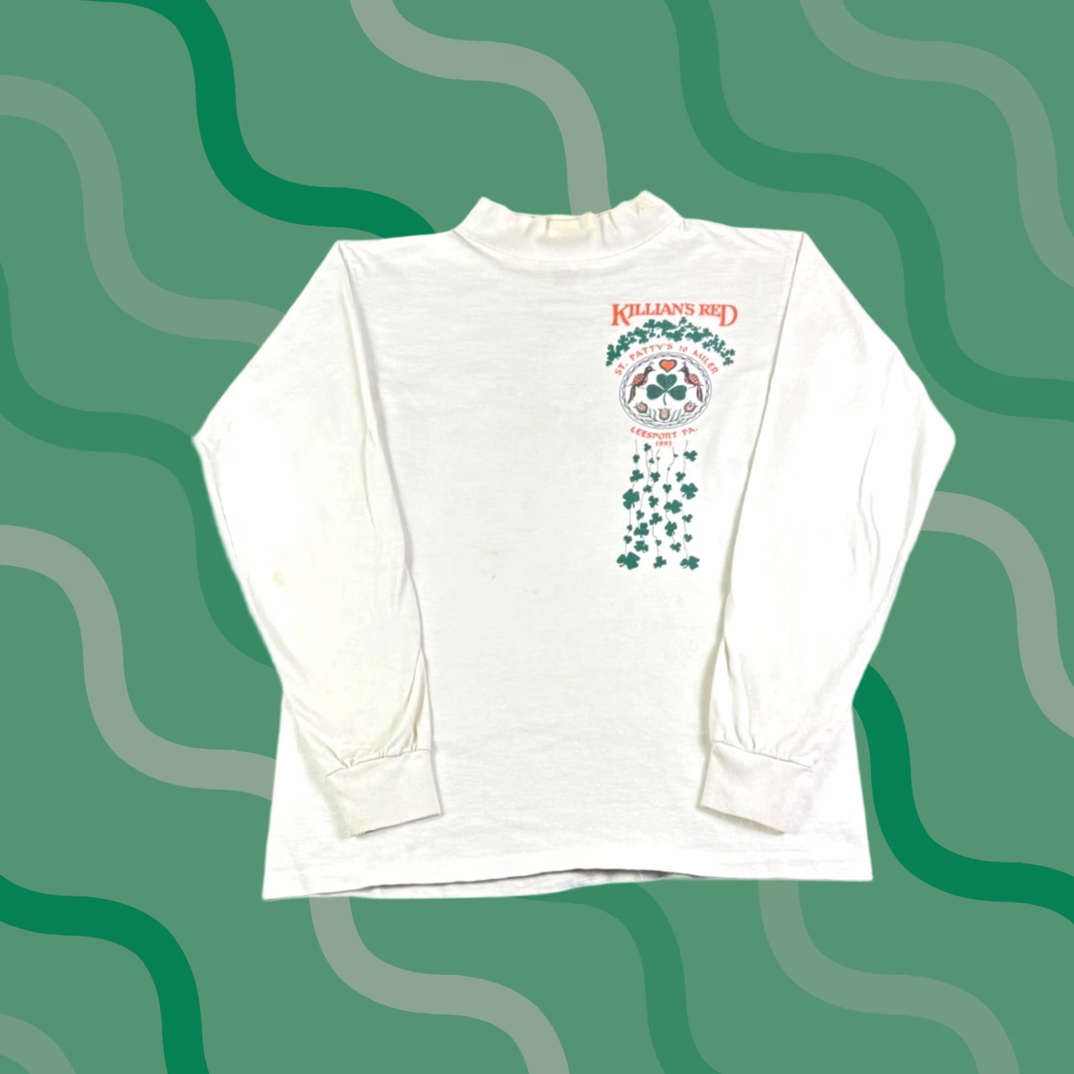Vintage VINTAGE Killians Red St Pattys 10 Miler Long Sleeve Mock Neck Shirt Medium Men White 1990s Graphic Tee Sportswear Size US M / EU 48-50 / 2 - 1 Thumbnail