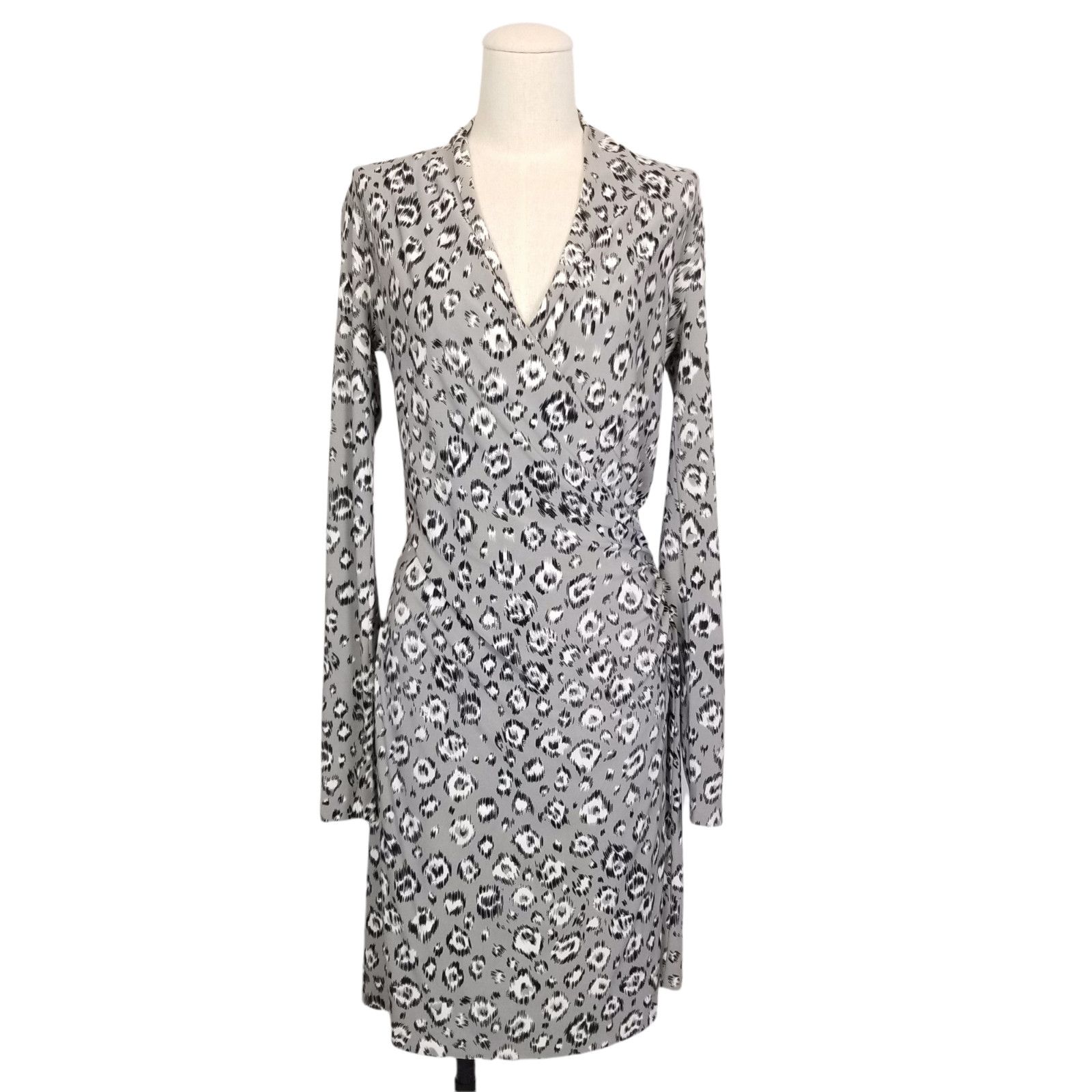 Norma Kamali Norma Kamali Faux Wrap Dress Gray Leopard Print Sz S Size S / US 4 / IT 40 - 1 Thumbnail