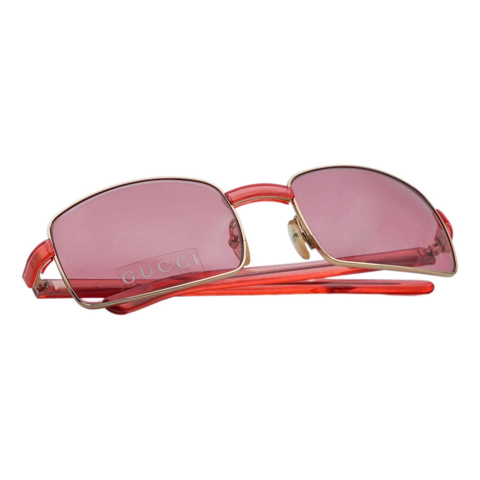 Gucci Vintage Gucci GG 1378 Gold Pink Logo Rectangular Sunglasses Size ONE SIZE - 9 Thumbnail