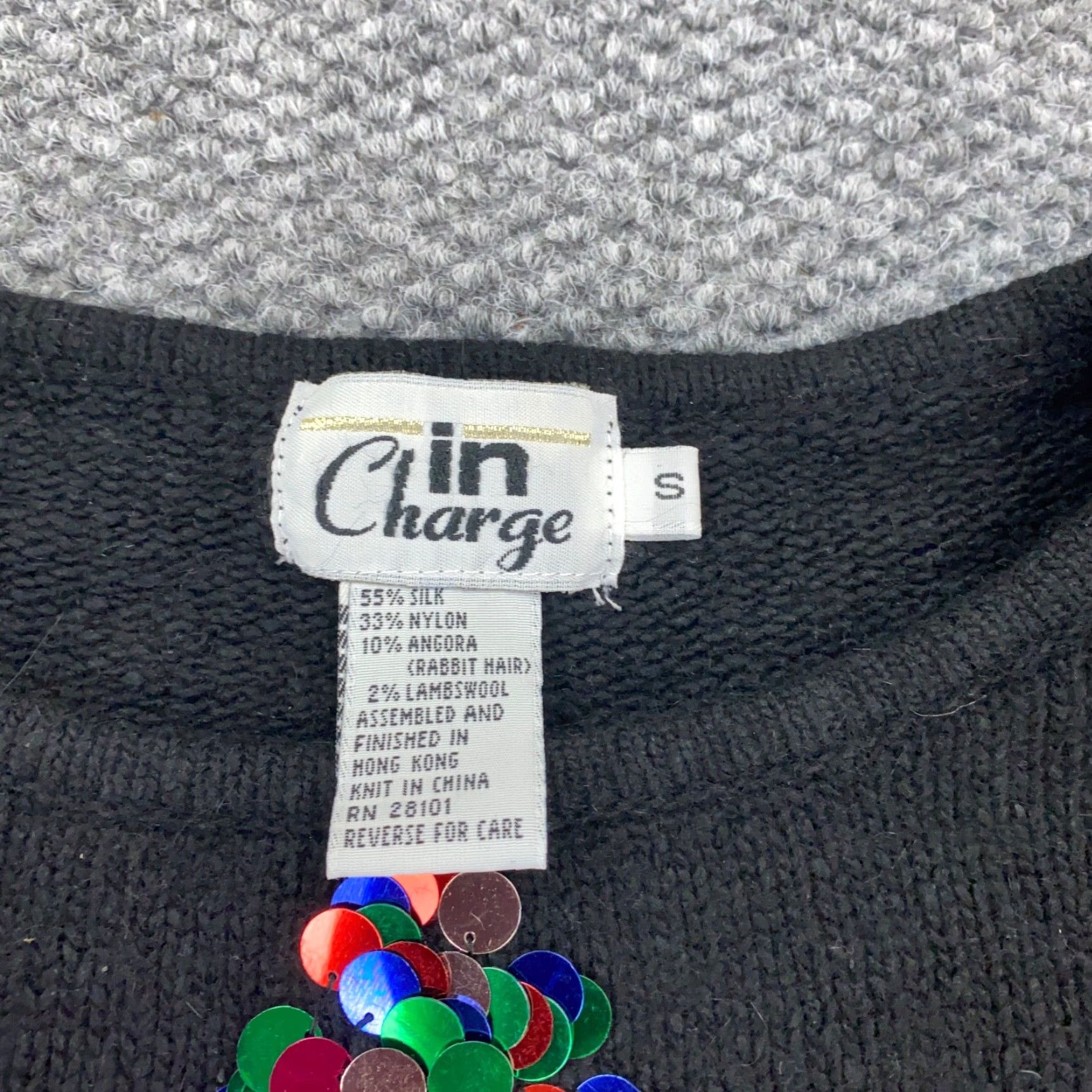 Vintage In Charge Women's Sweater S Black Angora Silk Lambswool Sequin Crew Neck Holiday Christmas Pullover Knit Womens Size S / US 4 / IT 40 - 4 Thumbnail