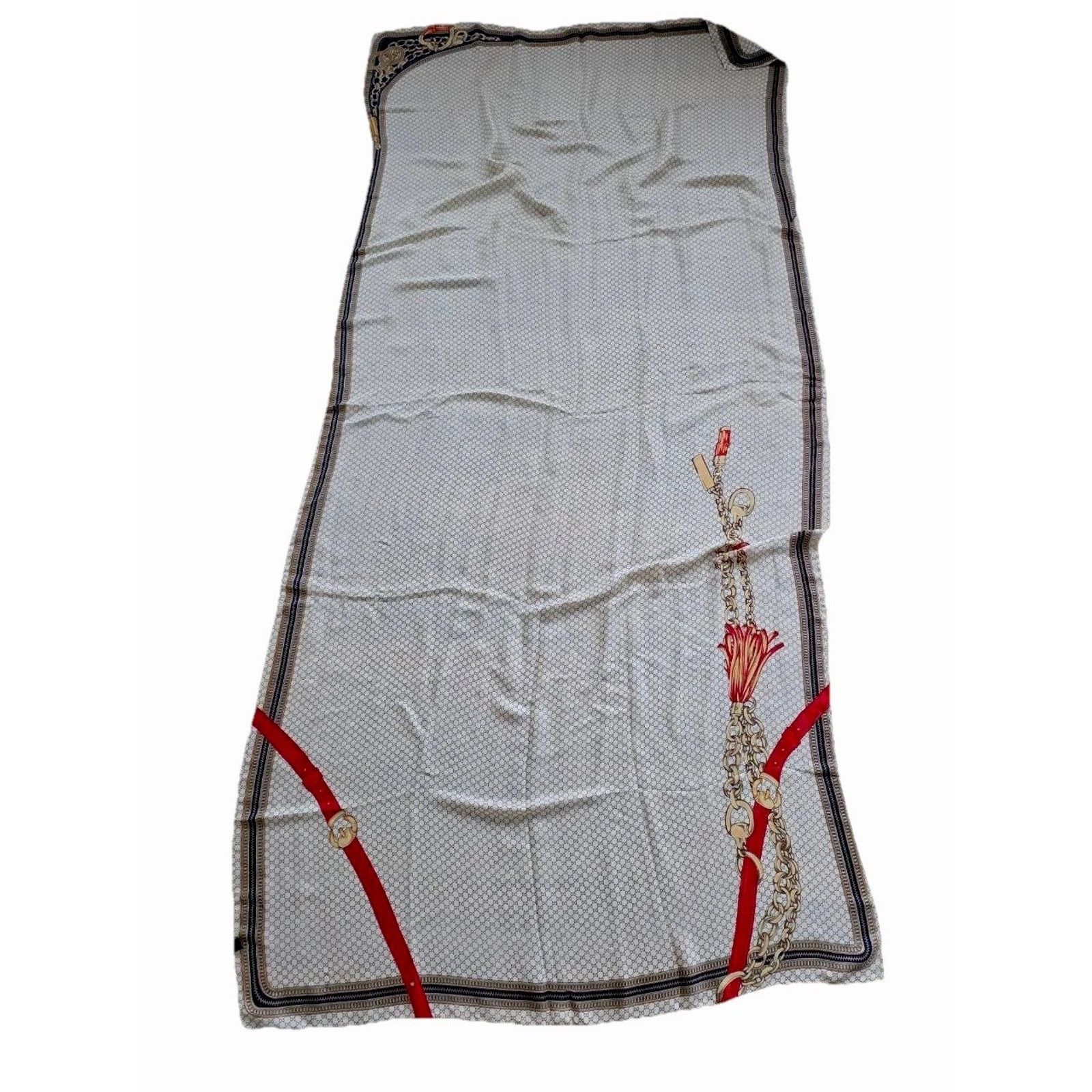 & Other Stories Vintage Silk Long Cream Strap & Chain Print Scarf A001506 Size 26 - 1 Thumbnail