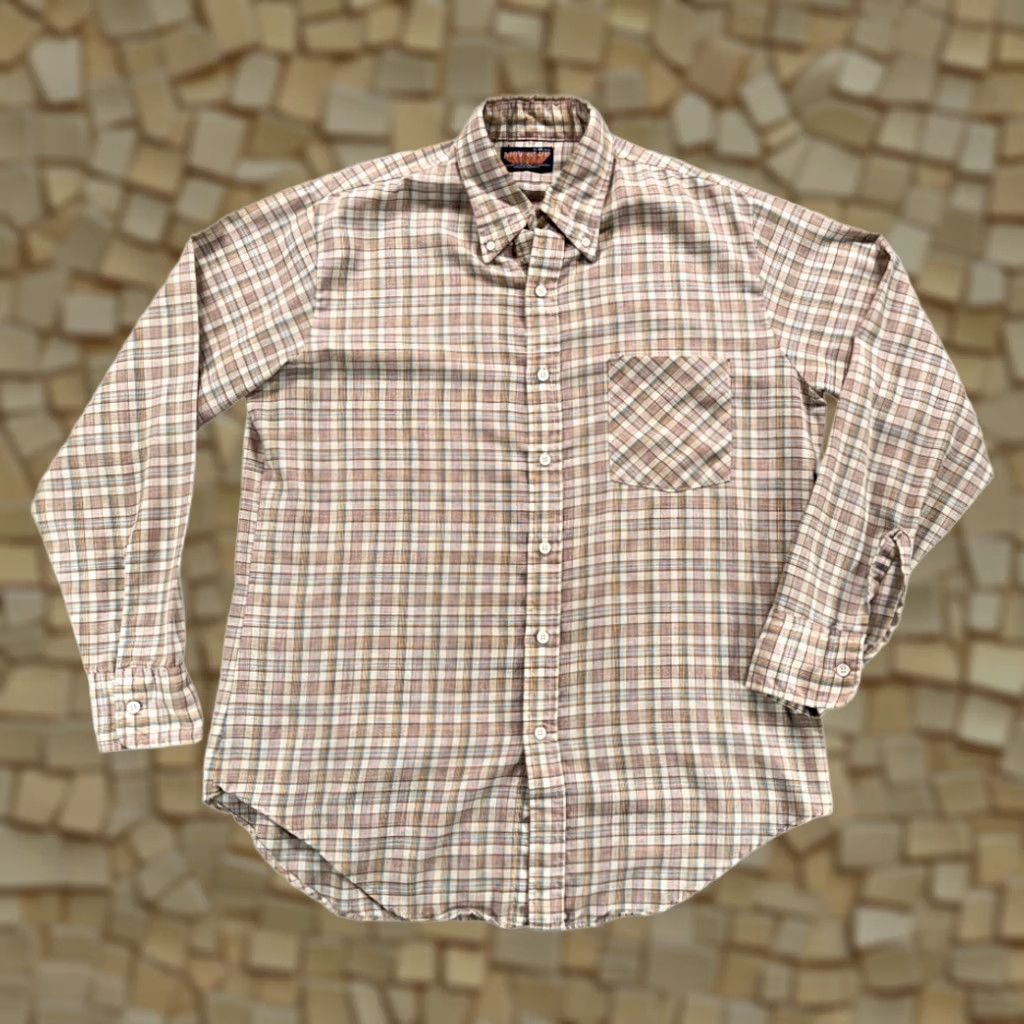 Vintage VINTAGE Moving Up Button Down Shirt Adult MEDIUM Brown Pastel Plaid 70s Size US M / EU 48-50 / 2 - 1 Thumbnail