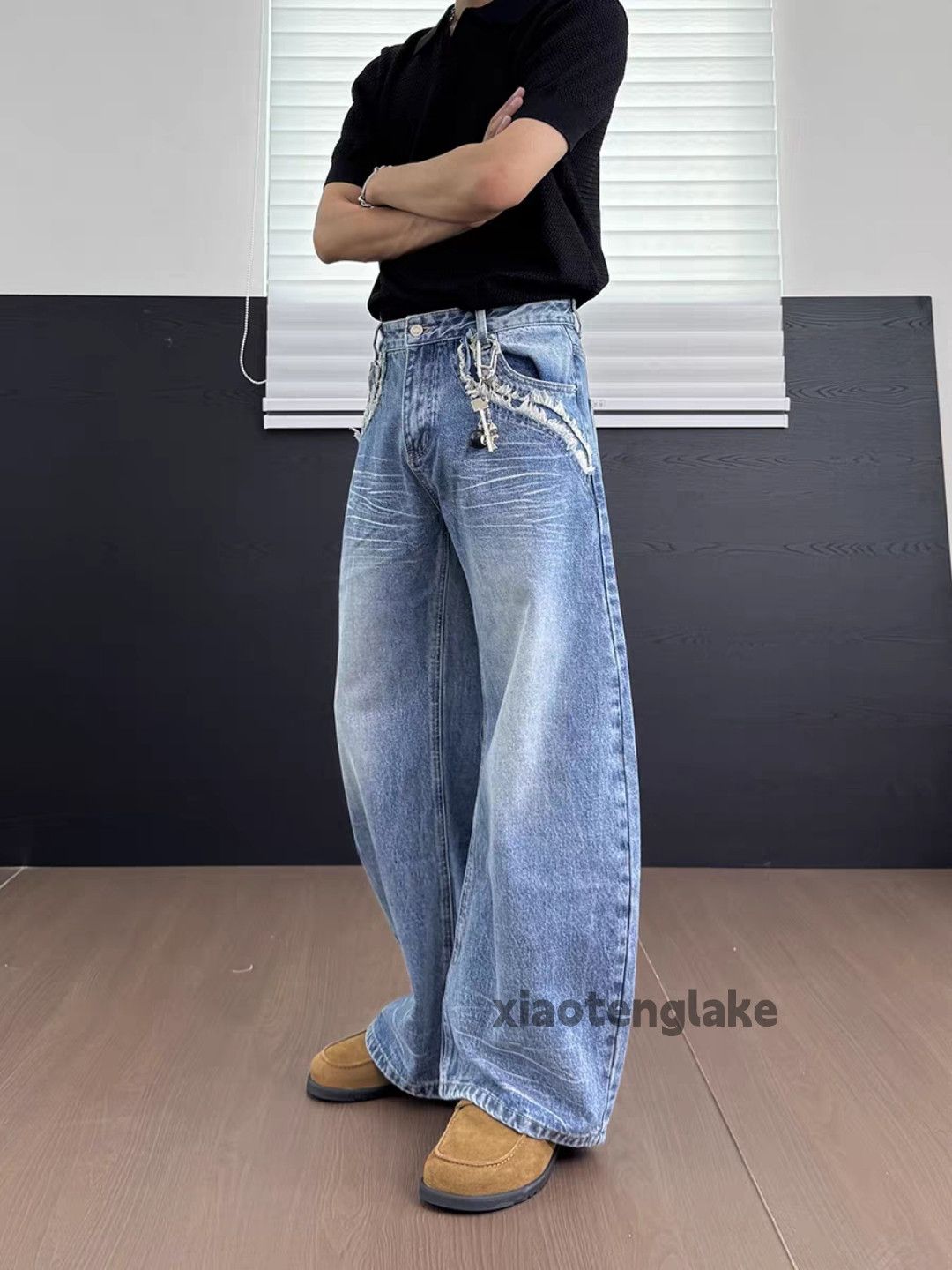 Jean Custom washed faded punk grunge baggy hiphop jeans Size US 31 - 5 Thumbnail