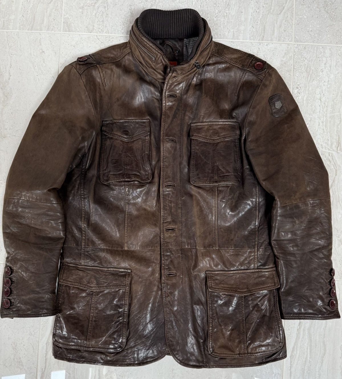Other Vintage Heavy Leather Field Jacket – Brown – emilio adani Size US L / EU 52-54 / 3 - 2 Thumbnail