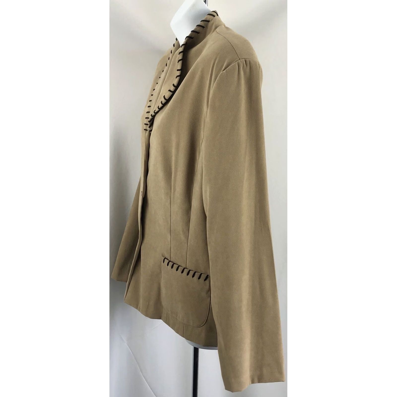Vintage VINTAGE Studio 1940 Blazer Jacket 14 Brown Microsuede Whipstitch Trim 3Button Western Boho Casual Women Size XL / US 12-14 / IT 48-50 - 2 Thumbnail