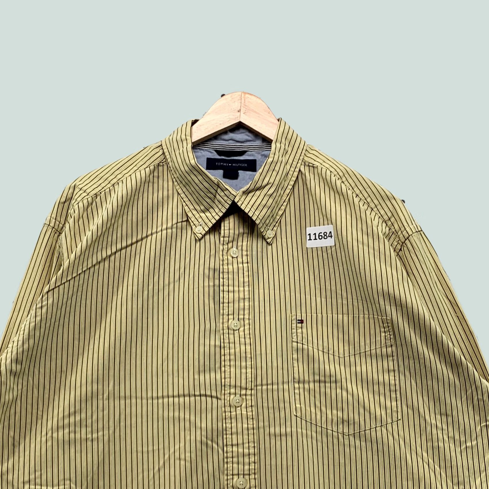 Tommy Hilfiger VINTAGE Tommy Hilfiger Button-Down Shirt Mens XL Yellow Striped Casual Pocket LOGO Size US XL / EU 56 / 4 - 1 Thumbnail