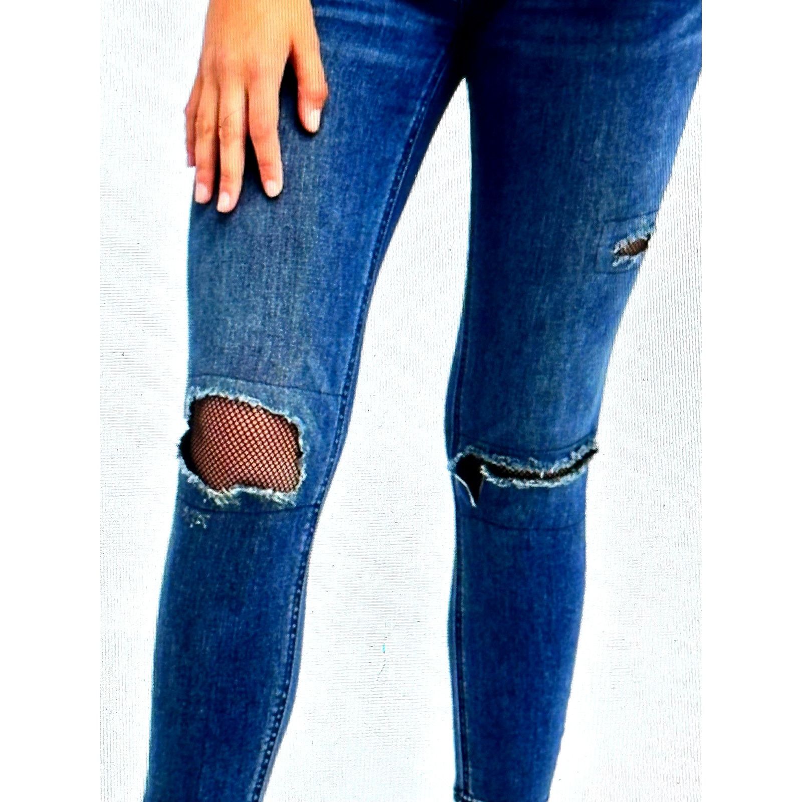 Free People Free People Fishnet-Inlet Skinny Jeans Tupelo Blue 25 Size 25" / US 0 / IT 36 - 3 Thumbnail