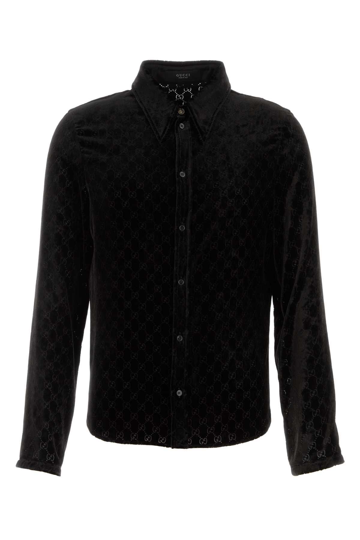 Gucci Black Stretch Velvet Shirt Size US L / EU 52-54 / 3 - 1 Thumbnail