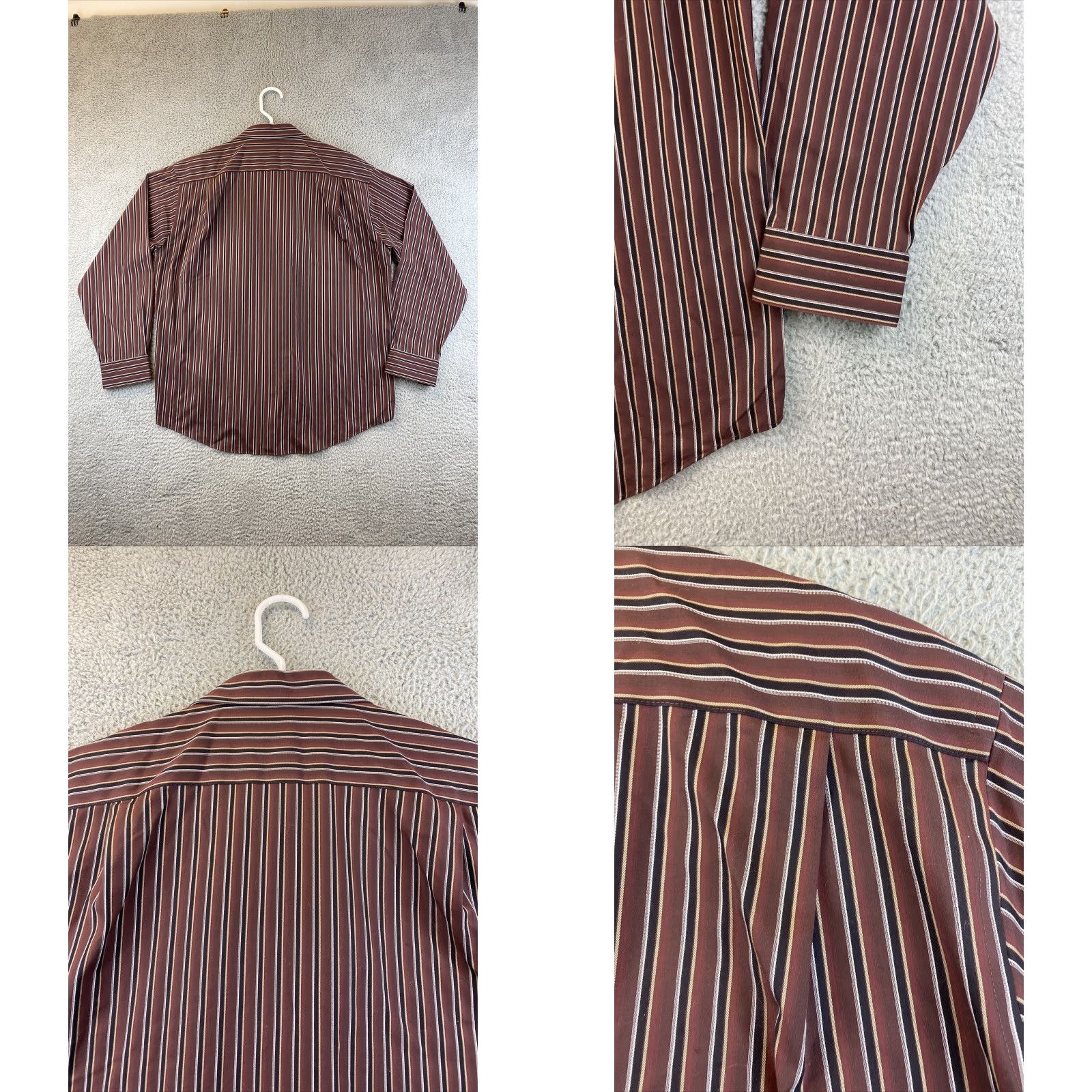 Pronto Uomo Pronto Uomo Dress Shirt Mens L Brown Black Stripe / 82-23 Regular Long Sleeve Point Collar Barrel Button Cuff Brown Striped Pronto Uomo 82-23 Size 42R - 8 Thumbnail