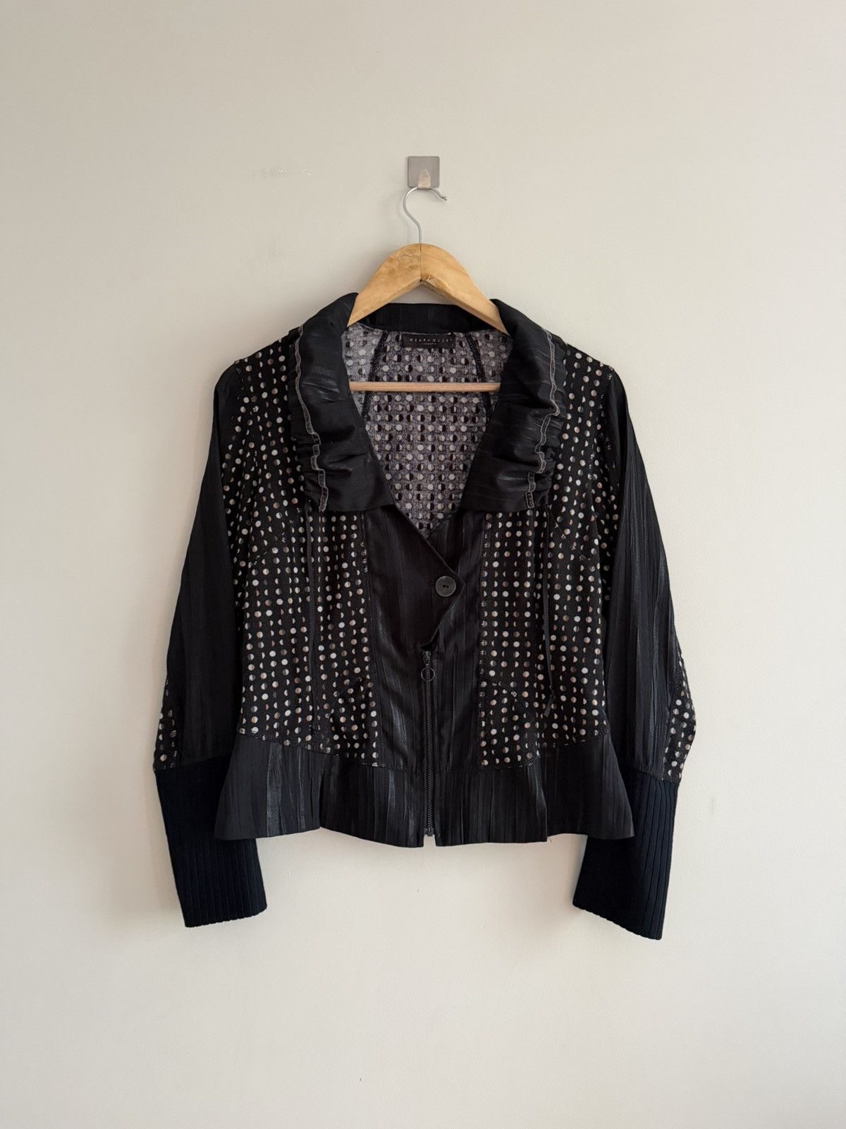 Vintage Vintage Lightweight Polka Dot Jacket Black Ruffle Size S / US 4 / IT 40 - 1 Thumbnail