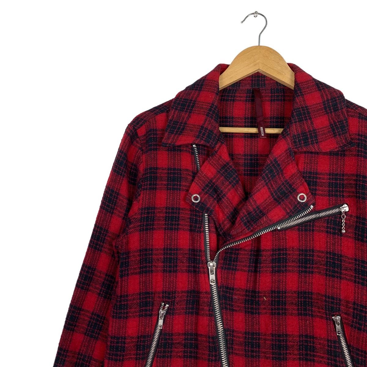 Japanese Brand SM SHADU Asymmetrical Zipper Double Collar Jacket #0937-C42 Size US M / EU 48-50 / 2 - 6 Thumbnail