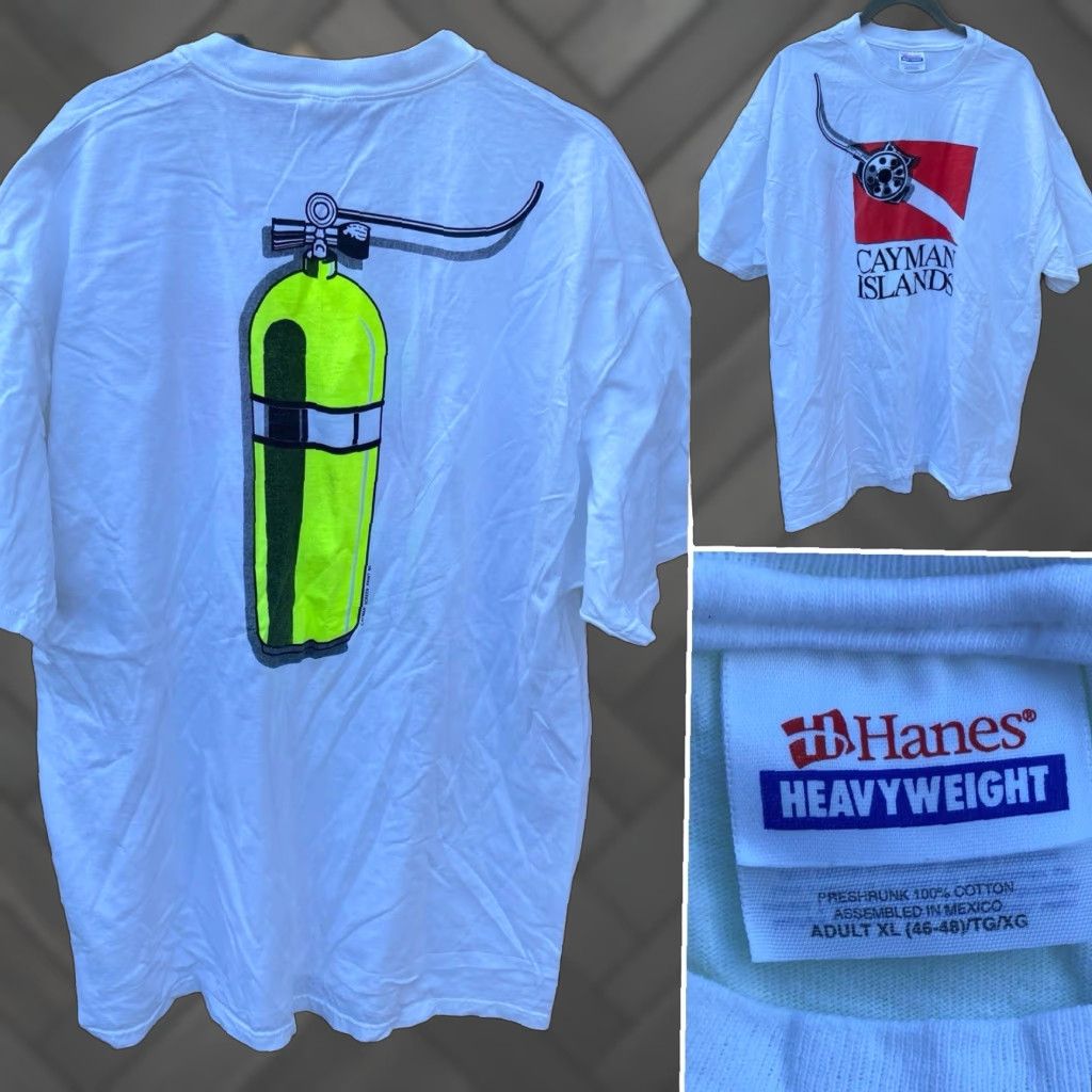 Hanes Vintage Hanes T Shirt Scuba Neon 90s Graphic White Cotton XL Men Size US XL / EU 56 / 4 - 1 Thumbnail