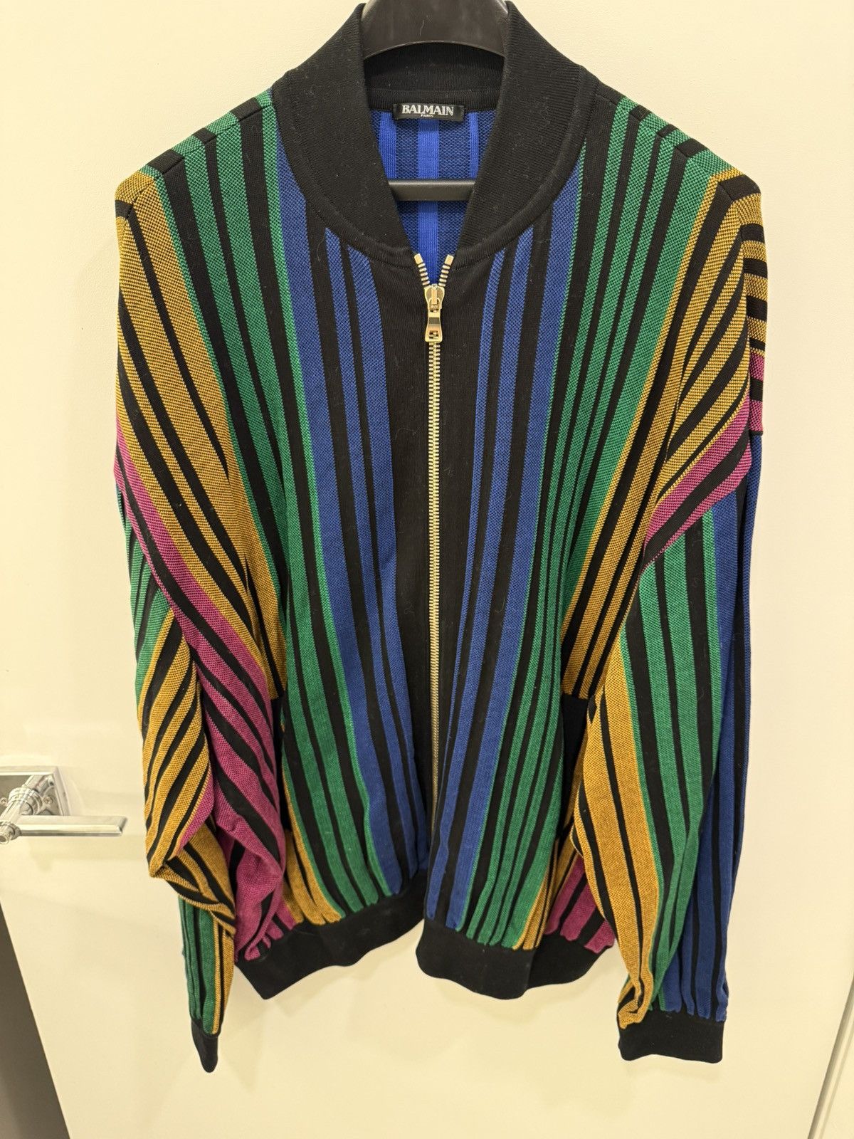 Balmain Balmain Paris Multicolor Striped Knit Bomber Jacket Size US L / EU 52-54 / 3 - 1 Thumbnail