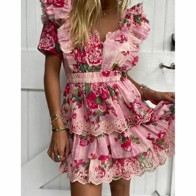 LoveShackFancy Aldina Mini Dress Pink Desert