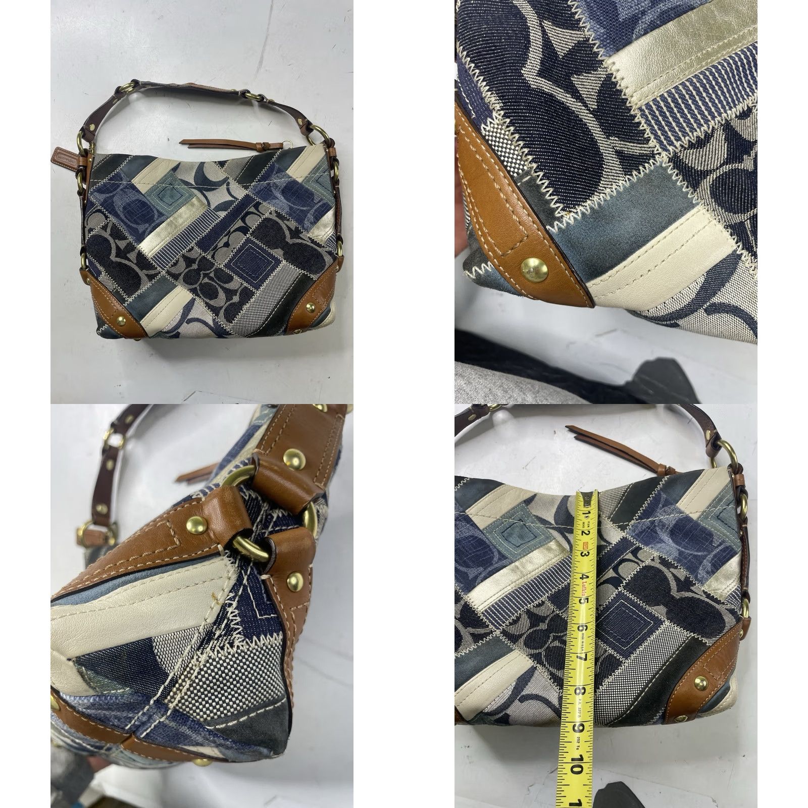 Coach COACH Carly Denim Patchwork Hobo Bag Shoulder Bag Tan Leather Denim 12215 Y2K Women’s Leather Lining Cars Theme Size ONE SIZE - 9 Thumbnail