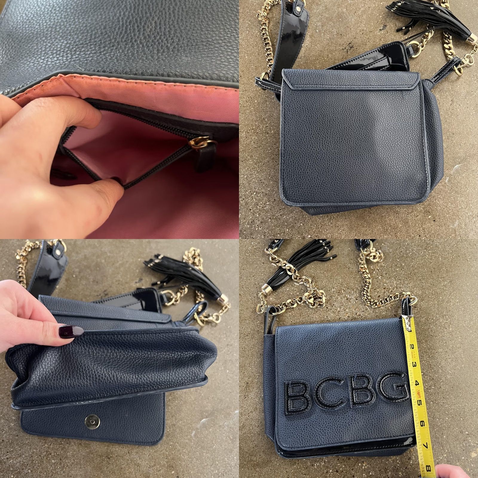 Vintage BCBG Paris Crossbody Bag Womens Small Black Faux Leather Tassel Chain Strap Size ONE SIZE - 8 Thumbnail