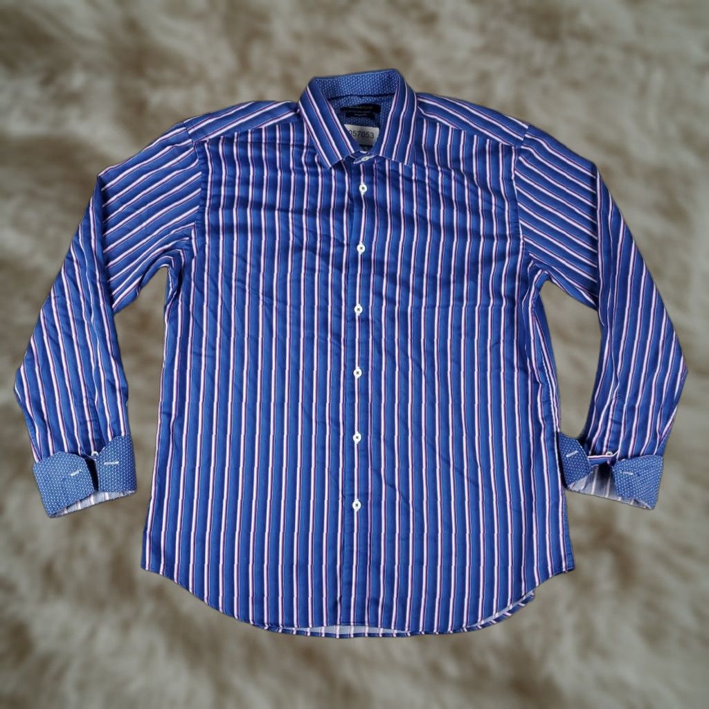 BUGATCHI Bugatchi Shirt Mens Large Blue Striped Shaped Fit Button Up Long Sleeve Size US L / EU 52-54 / 3 - 1 Thumbnail