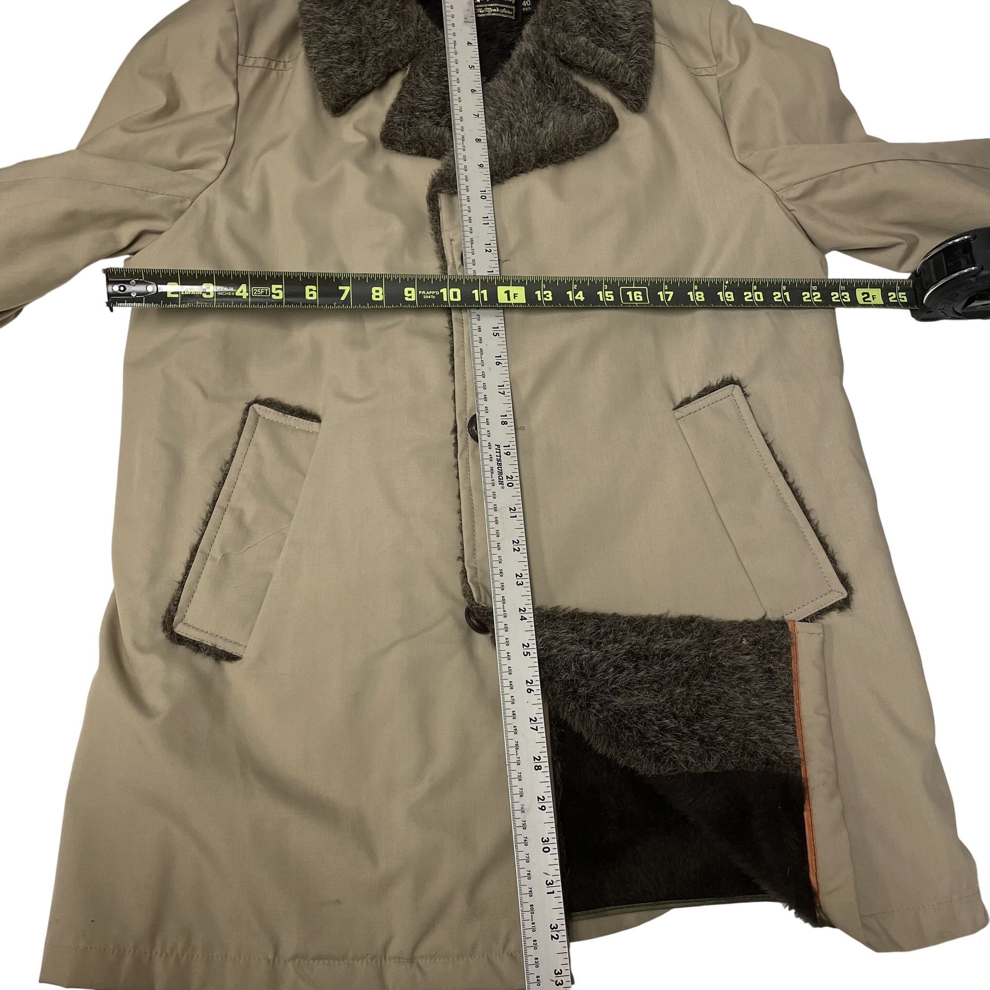 Sears Vtg Sears Khaki Car Coat Gray PILE Lapel FLEECE Lined Jacket Size US L / EU 52-54 / 3 - 5 Thumbnail