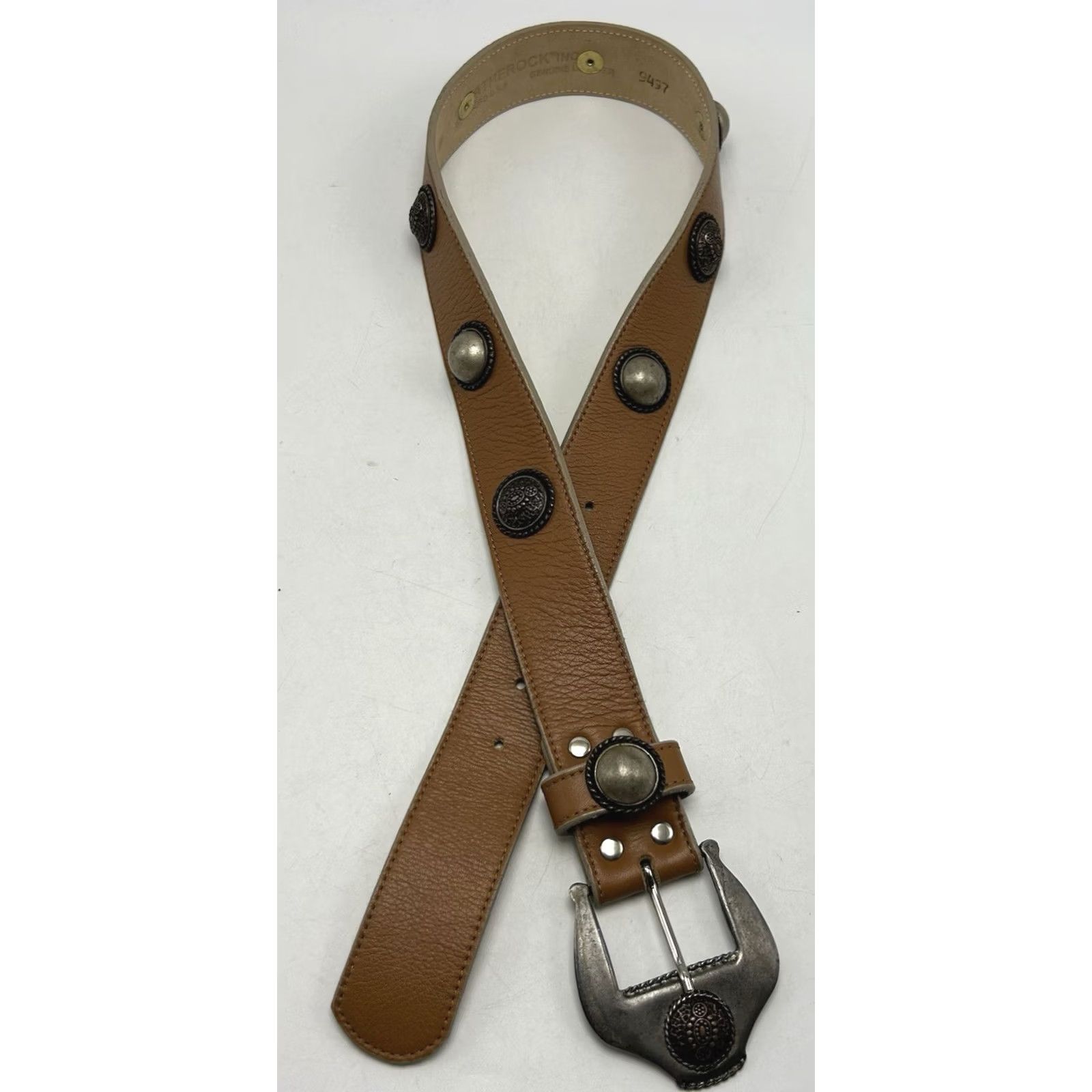 Vintage LEATHEROCK Belt Womens Small Studded Light Brown Leather 9497 Size ONE SIZE - 2 Thumbnail