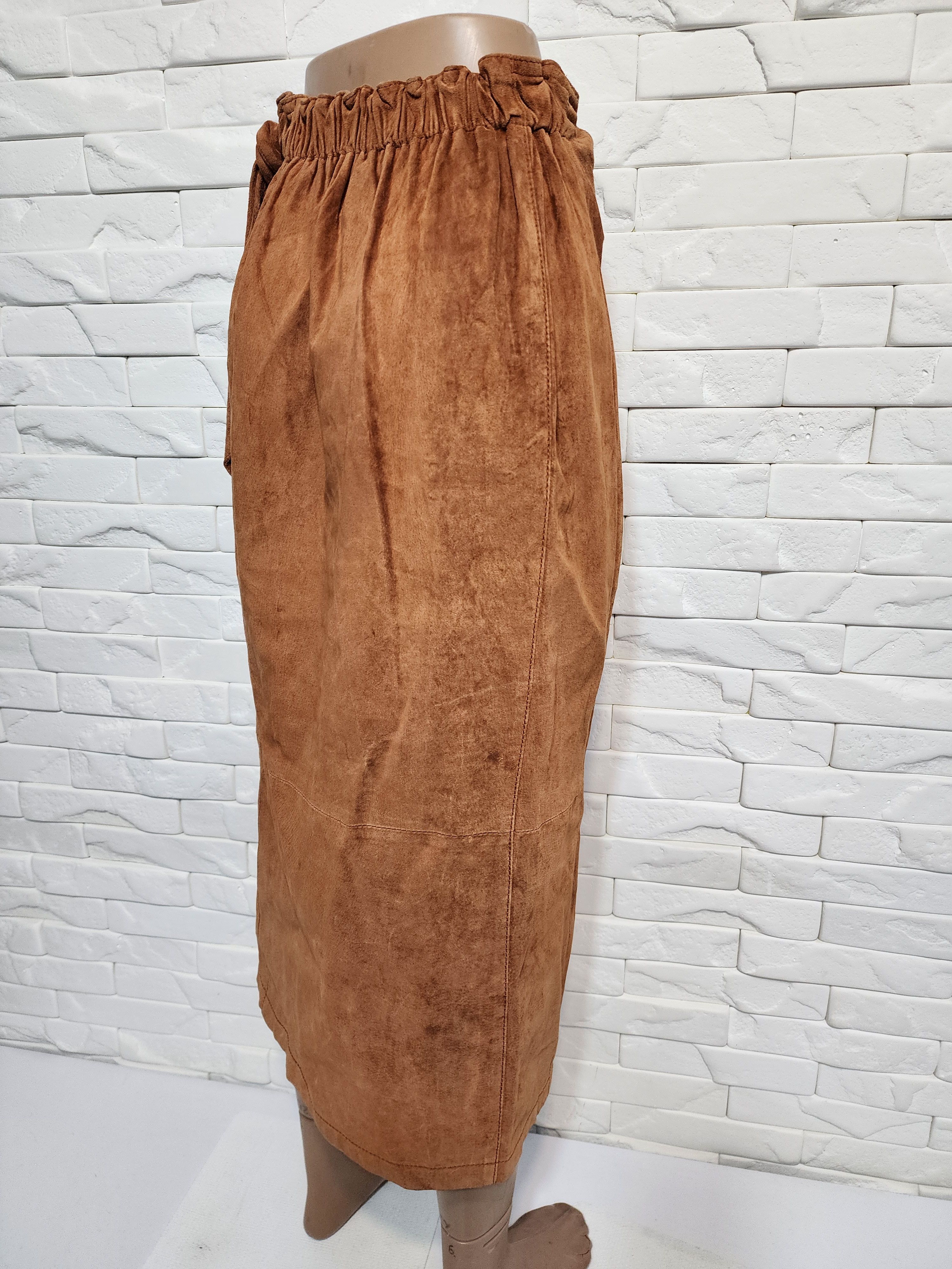 Genuine Leather Brown Suede Leather Skirt: Button Front, 30" Waist Size 30" / US 8 / IT 44 - 6 Thumbnail