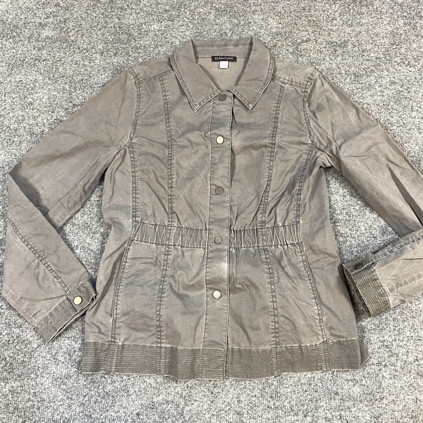 Eileen Fisher Eileen Fisher Jacket S Gray Solid Cotton Blend Field Lagenlook Snap Buttons Women Regular Military Jacket Windows? Size S / US 4 / IT 40 - 2 Thumbnail