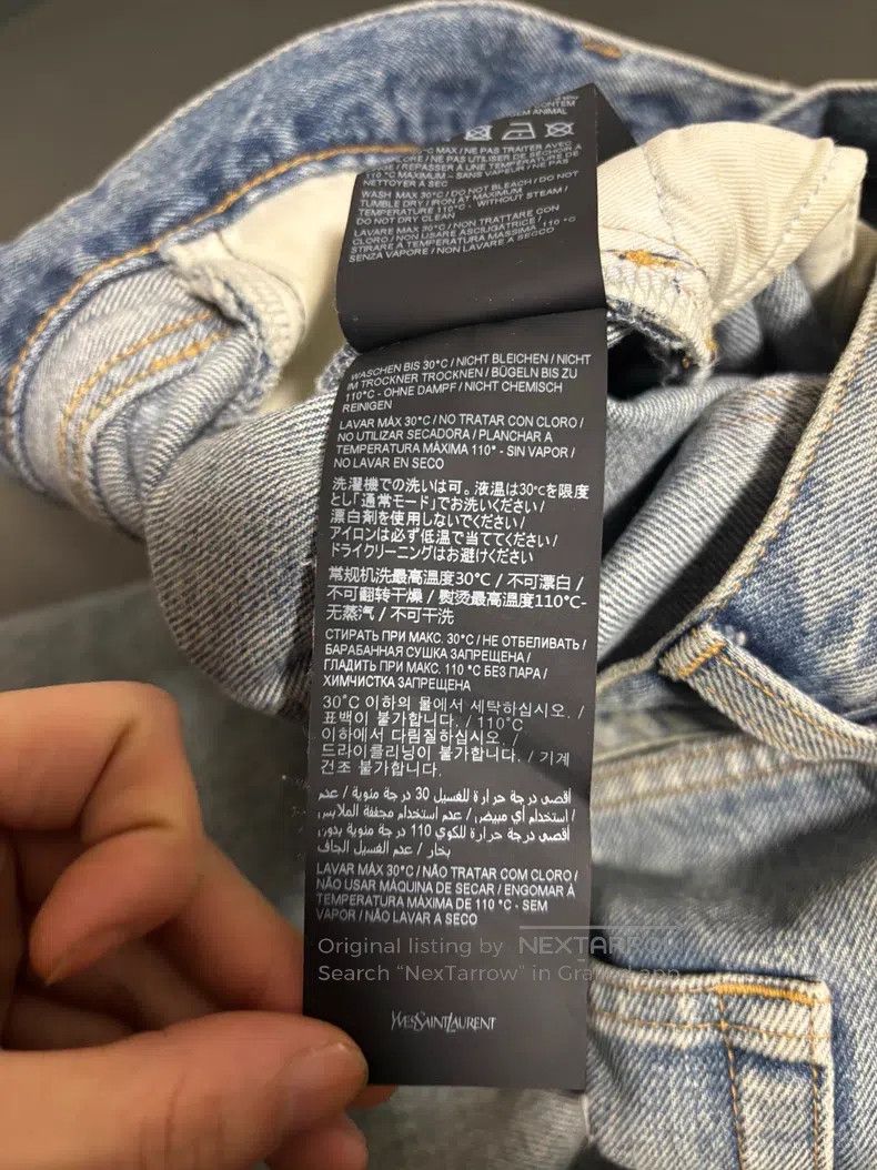 Saint Laurent Paris Saint Laurent Paris Single Knee Ripped One-Word Denim Jean Size US 31 - 6 Thumbnail