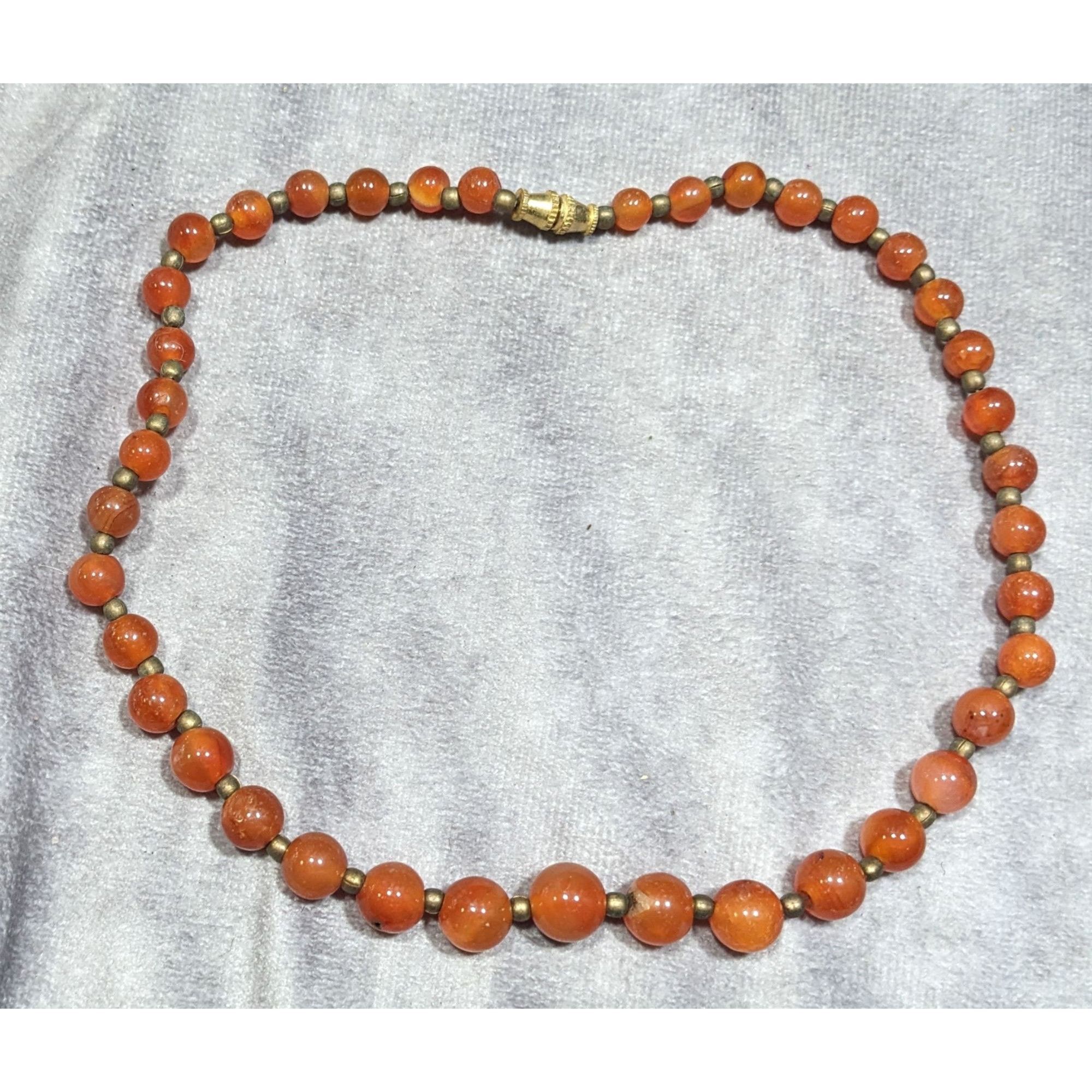 Other Vintage Polished Carnelian Beaded Necklace With Gold Tone Ac Size ONE SIZE - 6 Thumbnail