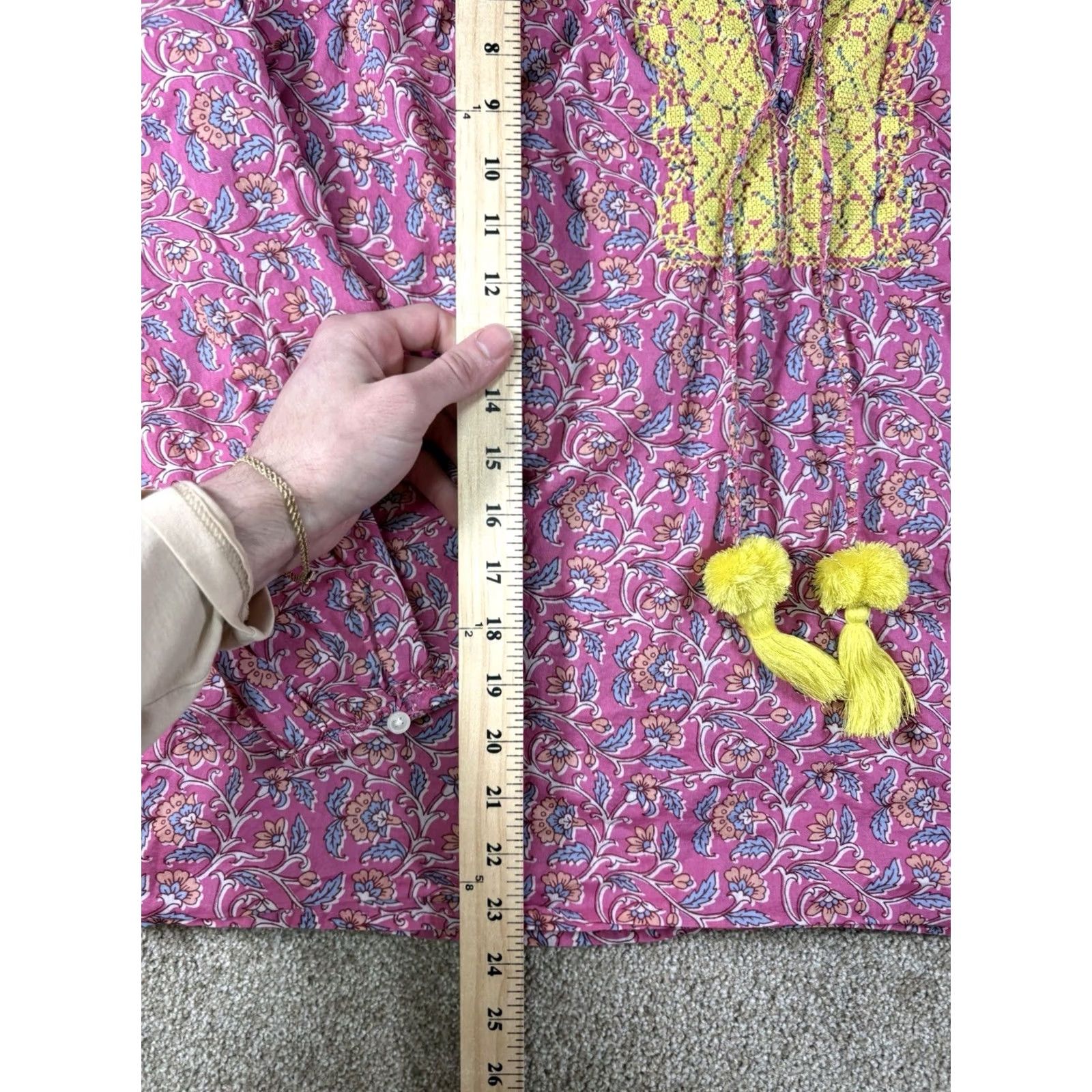 J.Crew J.CREW Blouse Pink Embroidered Floral Cotton Long Sleeve Boho V-Neck Womens M Size M / US 6-8 / IT 42-44 - 6 Thumbnail