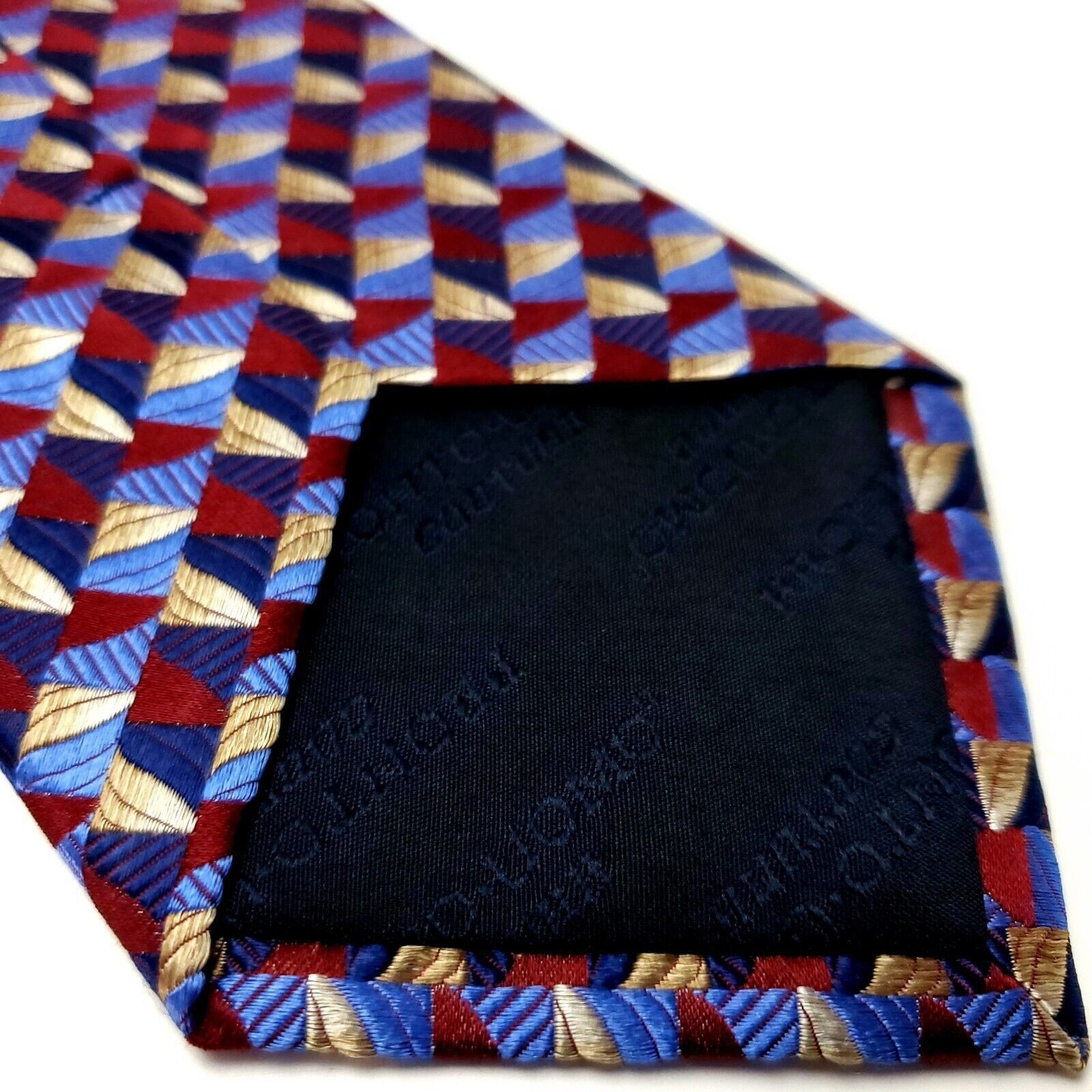 Pronto Uomo Pronto Uomo Couture Silk Tie Woven Red Blue Yellow Geometric Size ONE SIZE - 7 Thumbnail