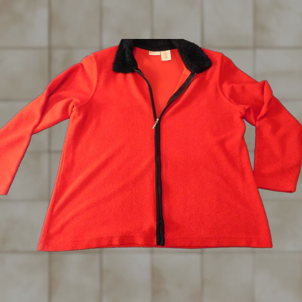 Vintage Bobbie Brooks Womens Jacket Large Red zip fur Button Collar solid Long Sleeve Mid-Length Fall Spring Size L / US 10 / IT 46 - 1 Thumbnail