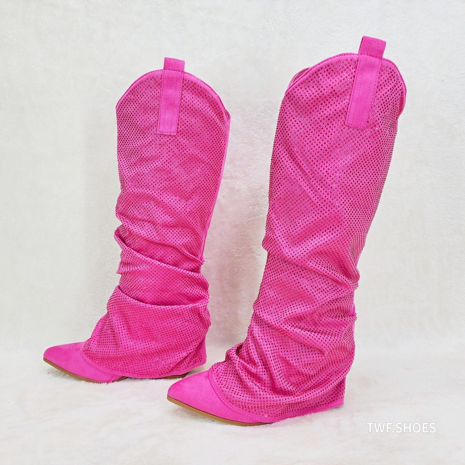 Other Country Twist Fuchsia Draped Rhinestone Fold Over Western Co Size US 9 / IT 39 - 2 Thumbnail