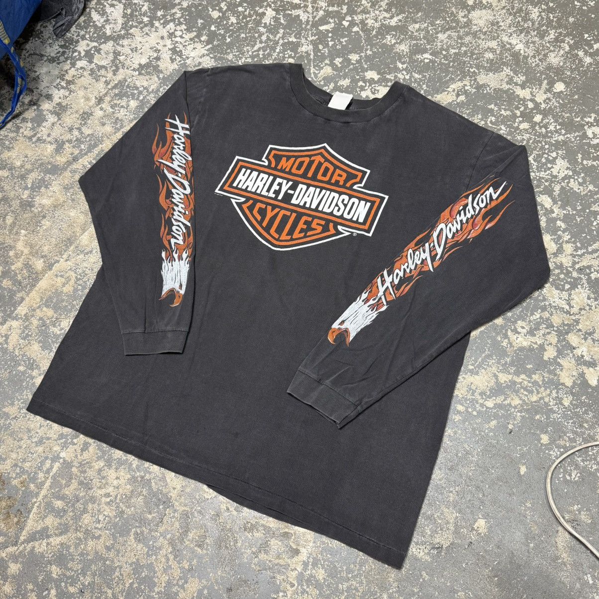 Vintage Harley Davidson Flame Flaming Eagle Long Sleeve Fade