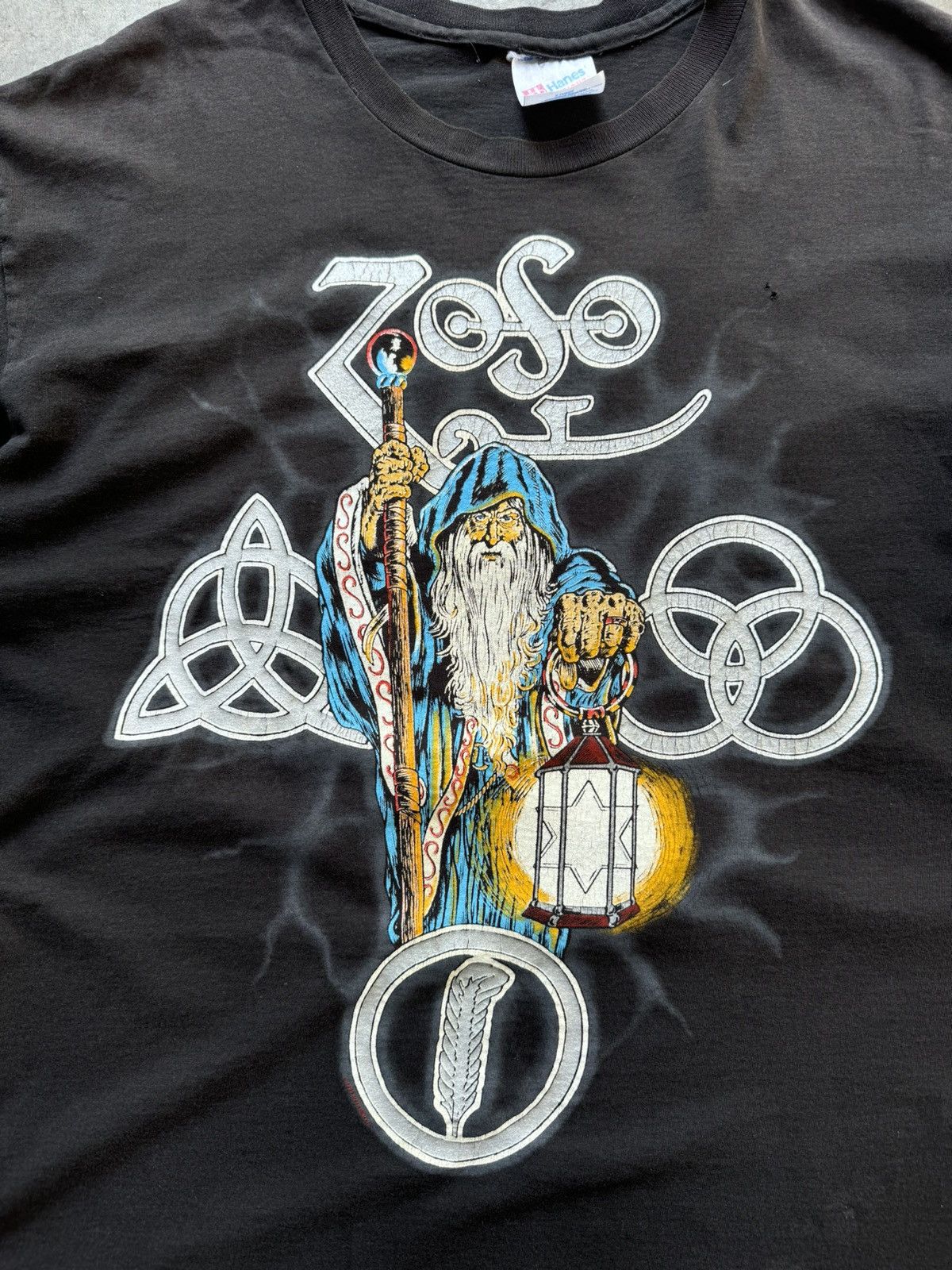 Led Zeppelin × Vintage Vintage 1990’s Led Zeppelin ZoSo Wizard Graphic Band Tee Size US XL / EU 56 / 4 - 2 Thumbnail