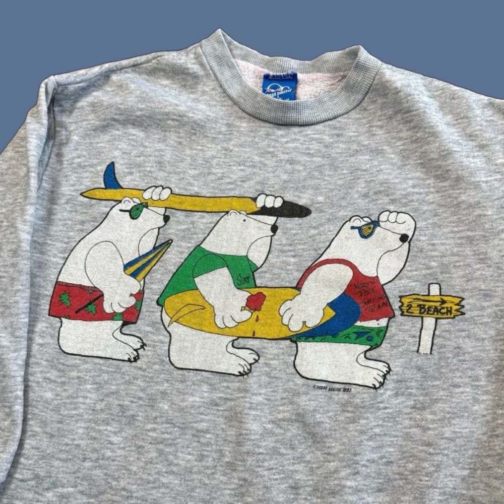 Ocean Pacific VINTAGE Ocean Pacific Sweatshirt Women Medium Gray Crew Neck 90s Surfing Polar Bears Surf Pullover - OPSOP Size M / US 6-8 / IT 42-44 - 1 Thumbnail
