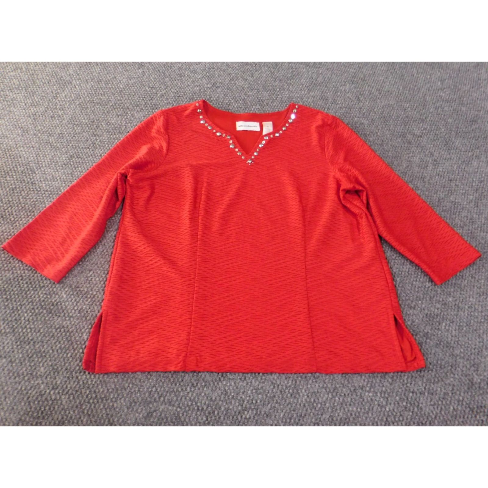 Vintage Alfred Dunner Blouse top large Red pullover embellished beads womens stretch lined Geometric Knit Beaded Casual L Regular Reds Size L / US 10 / IT 46 - 2 Thumbnail