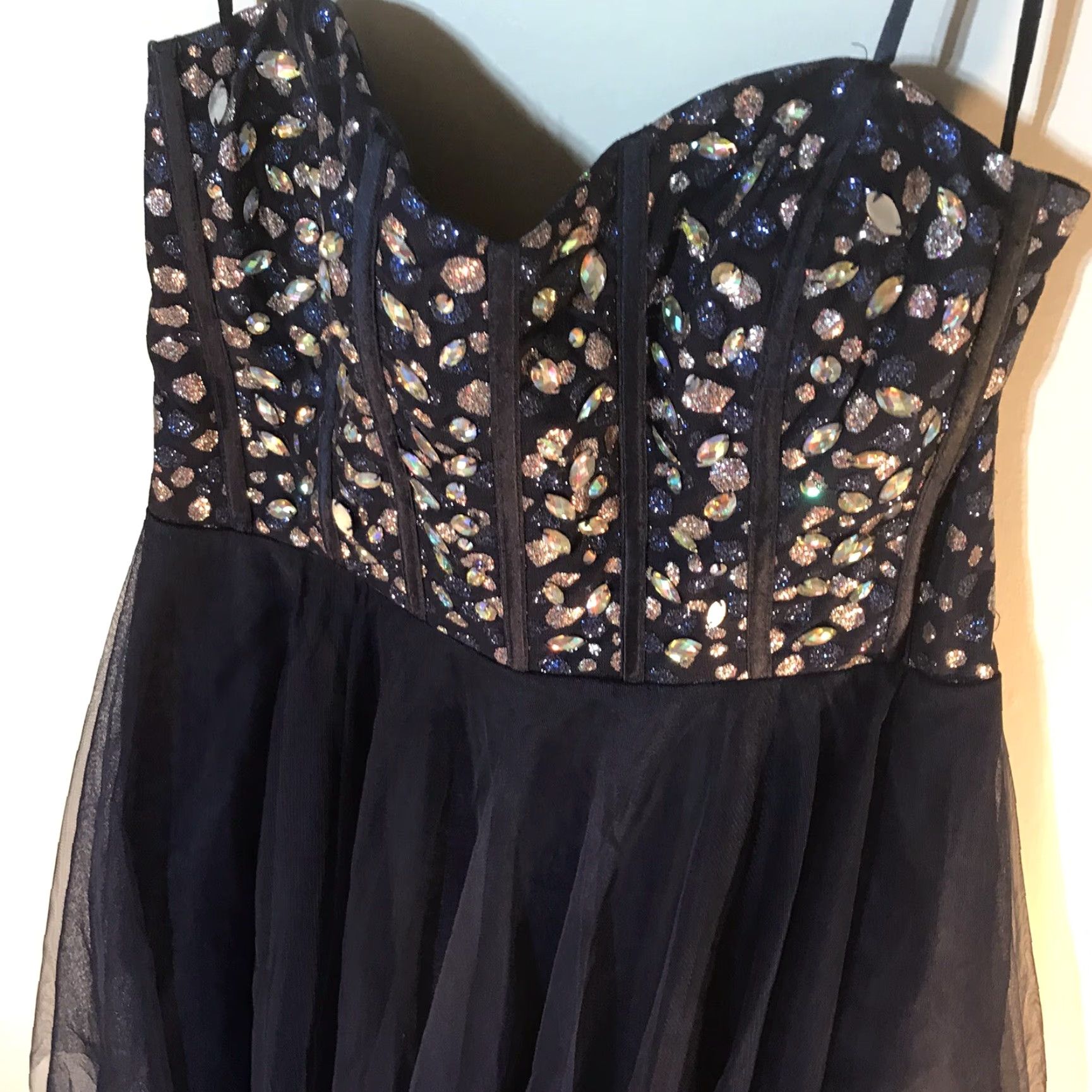 Vintage Teeze Me Formal Dress Womens Size 16 Blue Silver Strapless Glitter Tulle Fit & Flare Short Sleeve Size XXL / US 16-18 / IT 52-54 - 2 Thumbnail