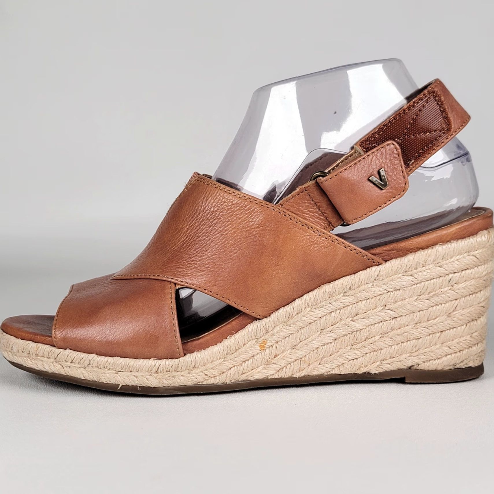 Vintage American Eagle Women Brown Leather Sandal Wedge Heel Strappy Espadrilles Size 8M Size US 8 / IT 38 - 7 Thumbnail