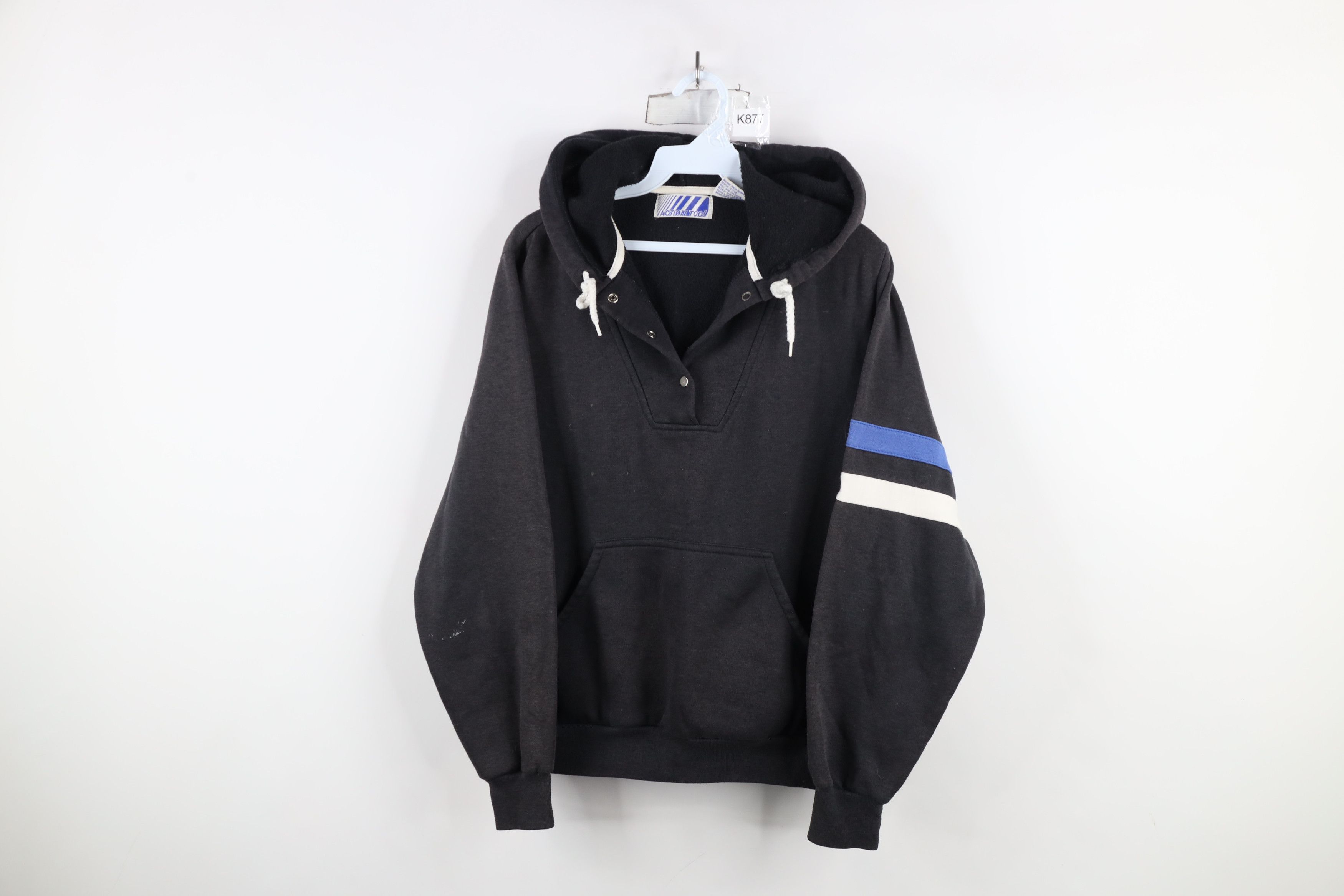 Vintage Vintage 70s 80s Blank Striped Snap Button Hoodie Sweatshirt Size US S / EU 44-46 / 1 - 1 Thumbnail