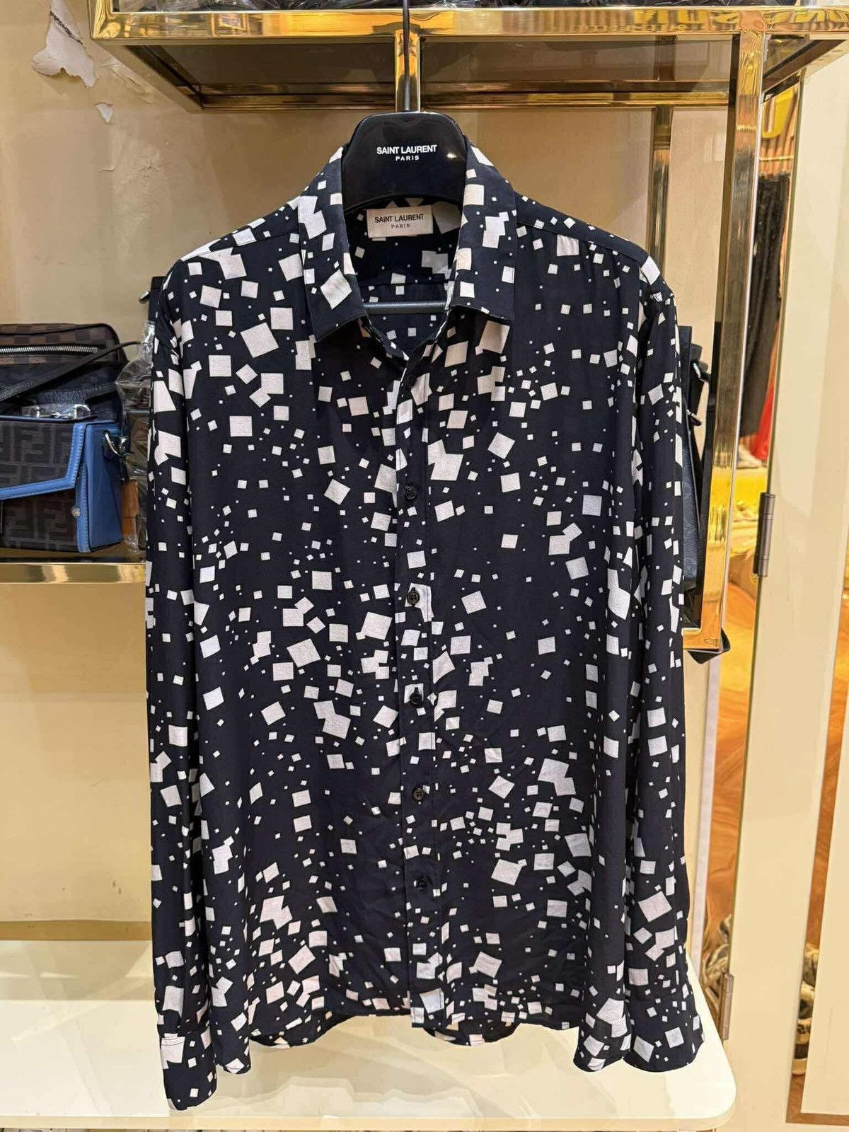 Saint Laurent Paris HEDI SLIMANE X SAINT LAURENT SQUARE PRINTED VISCOSE SHIRT 42 Size US L / EU 52-54 / 3 - 1 Thumbnail