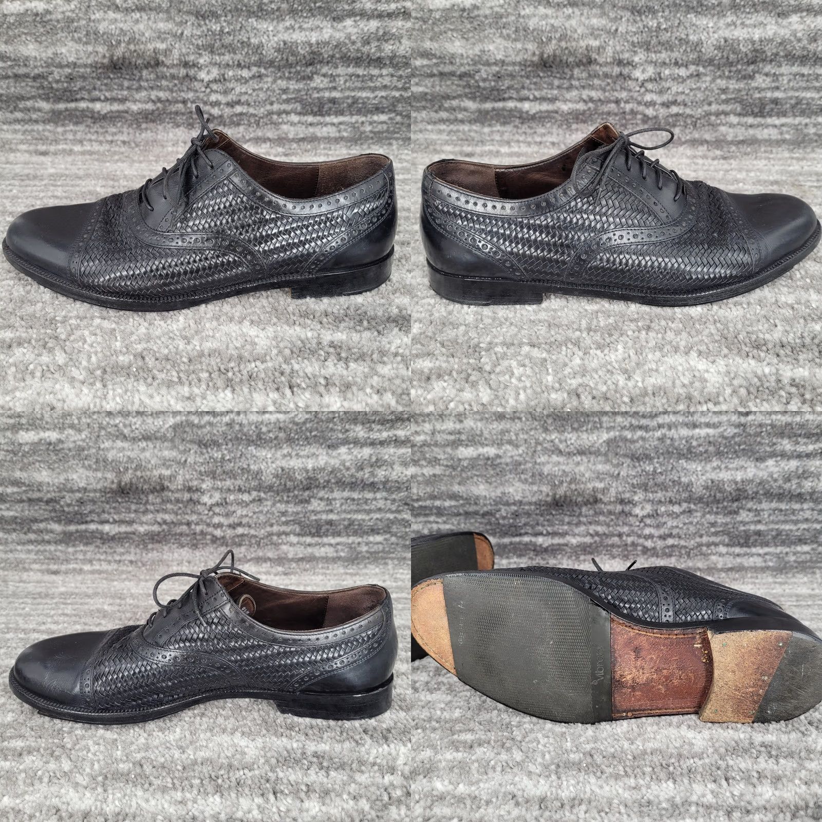 Cole Haan Cole Haan Mens 9.5 M Black Woven Leather Cap Toe Oxford Shoes Italy Size ONE SIZE - 8 Thumbnail