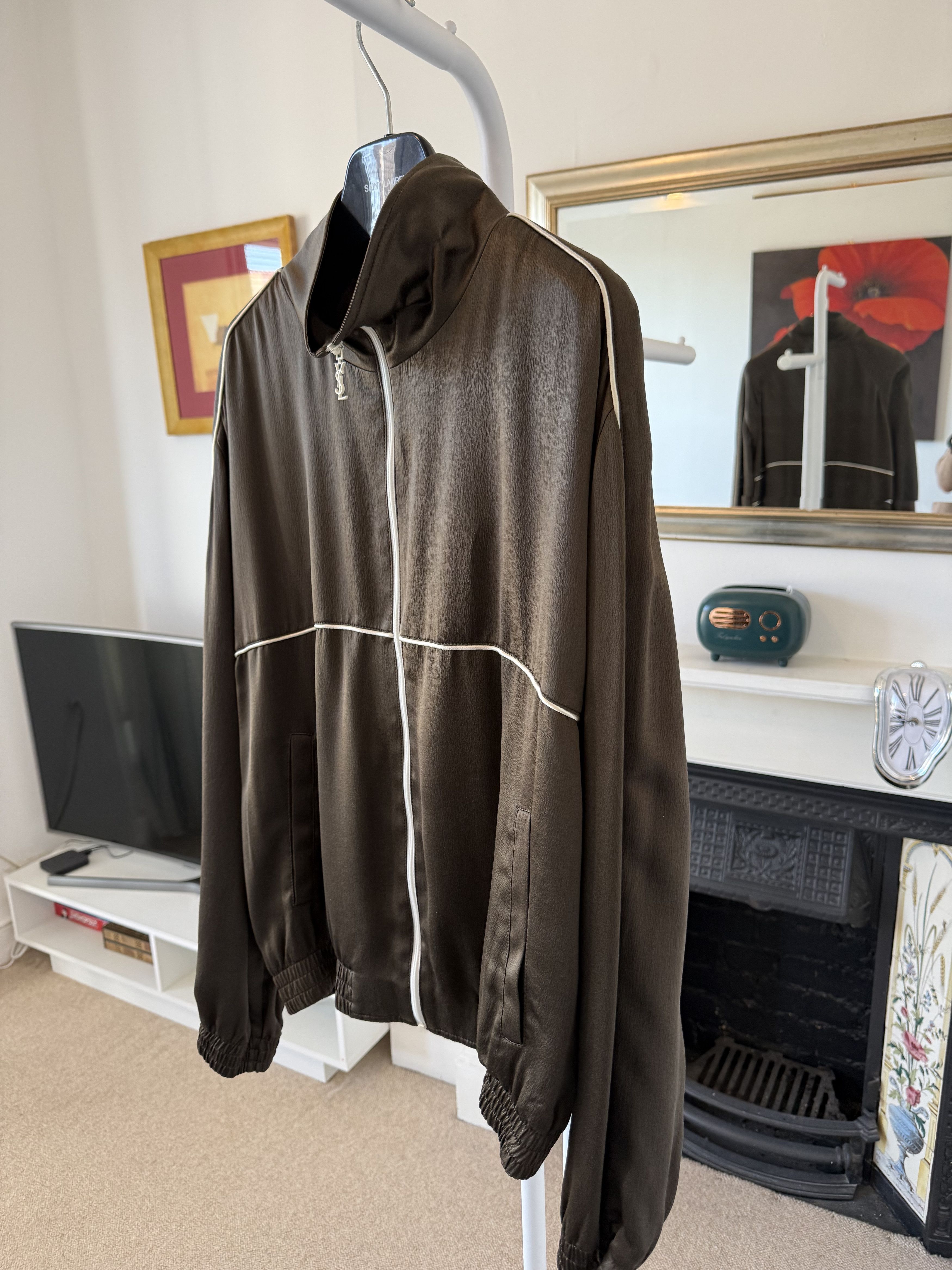 Saint Laurent Paris Saint Laurent Teddy Jacket in Silk Satin Crepe Khaki Size US M / EU 48-50 / 2 - 2 Thumbnail